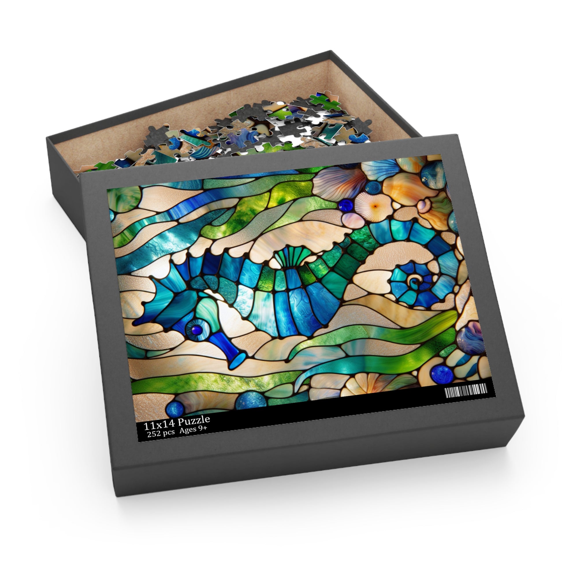 Stained Glass Seahorse Puzzle, Ocean Art, 120-500 Piece Jigsaw, Nautical Decor, Gift for Marine Life Lovers, Home Entertainment