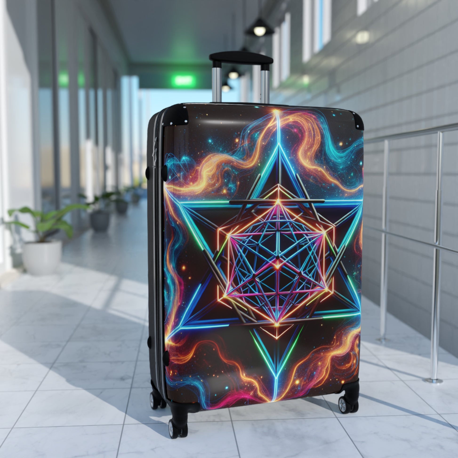 Vibrant Geometric Suitcase - Colorful Carry-On for Travel, Boho Luggage, Festival Gear, Unique Gift, Adventure Ready