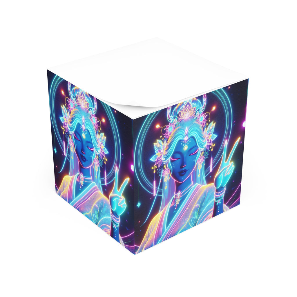 Neon Goddess Note Cube, Inspirational Desk Decor, Gift for Students, Zen Home Office Accessory, Cosmic Art Supplies