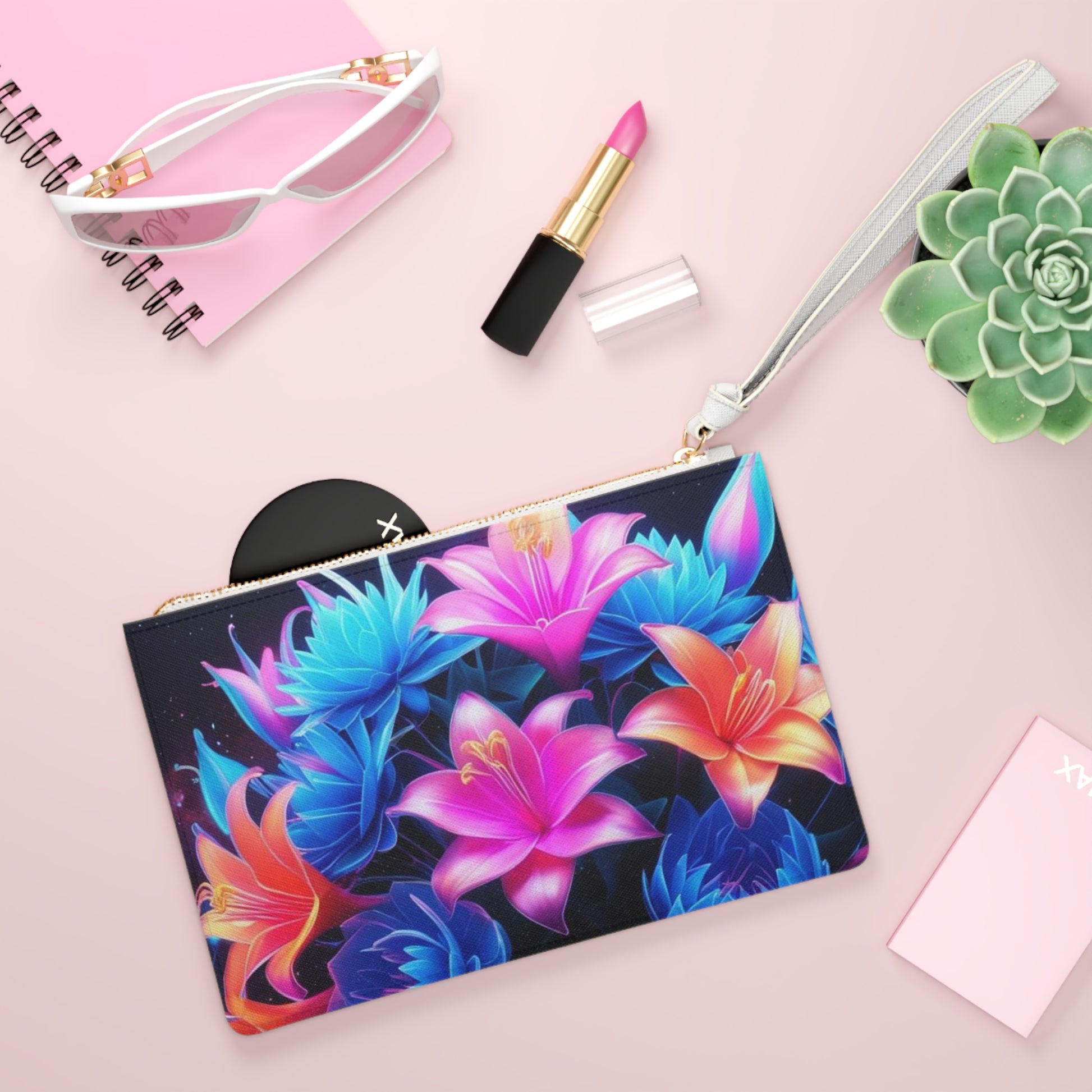 Vibrant Floral Clutch Bag - Colorful Cosmetic Pouch, Boho Handbag, Festival Accessory, Gift for Her, Summer Evening