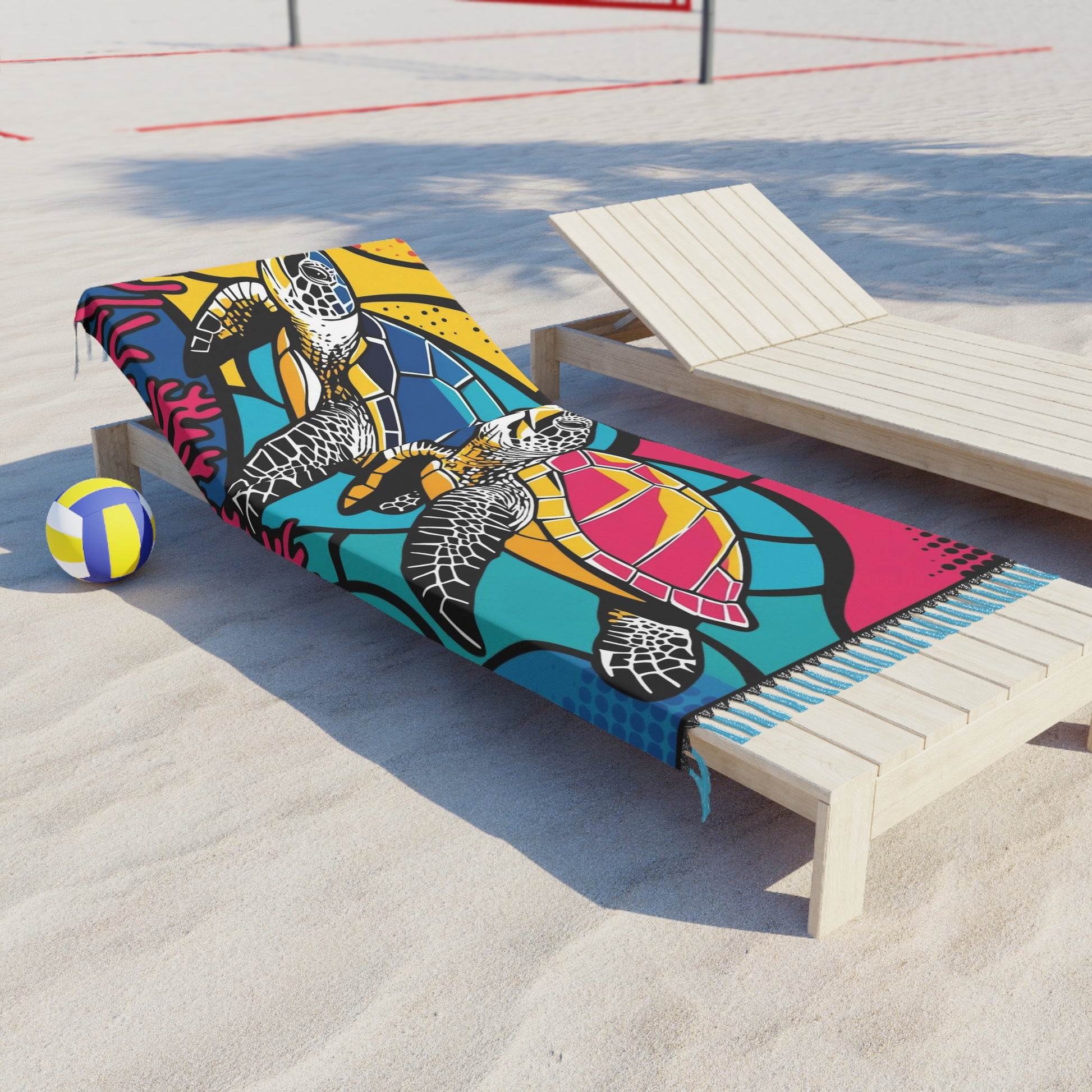 Boho Beach Towel - Vibrant Turtle Design - Perfect for Summer, Pool Parties, Beach Days, and Gifts