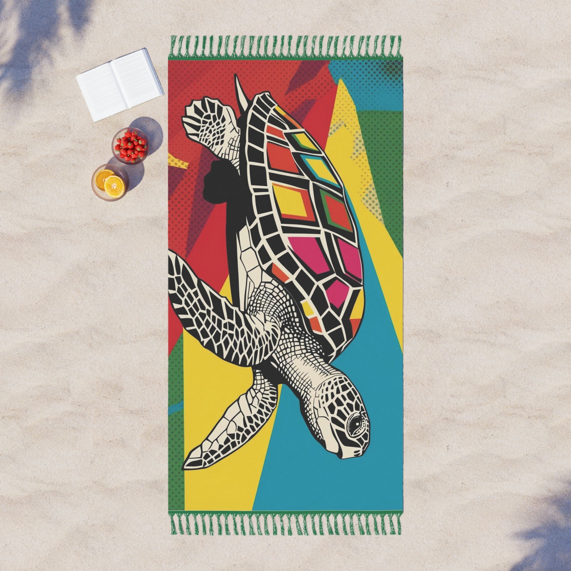 Colorful Beach Towel - Boho Turtle Design, Summer Vibe, Perfect for Pool, Ocean, Picnic, Travel