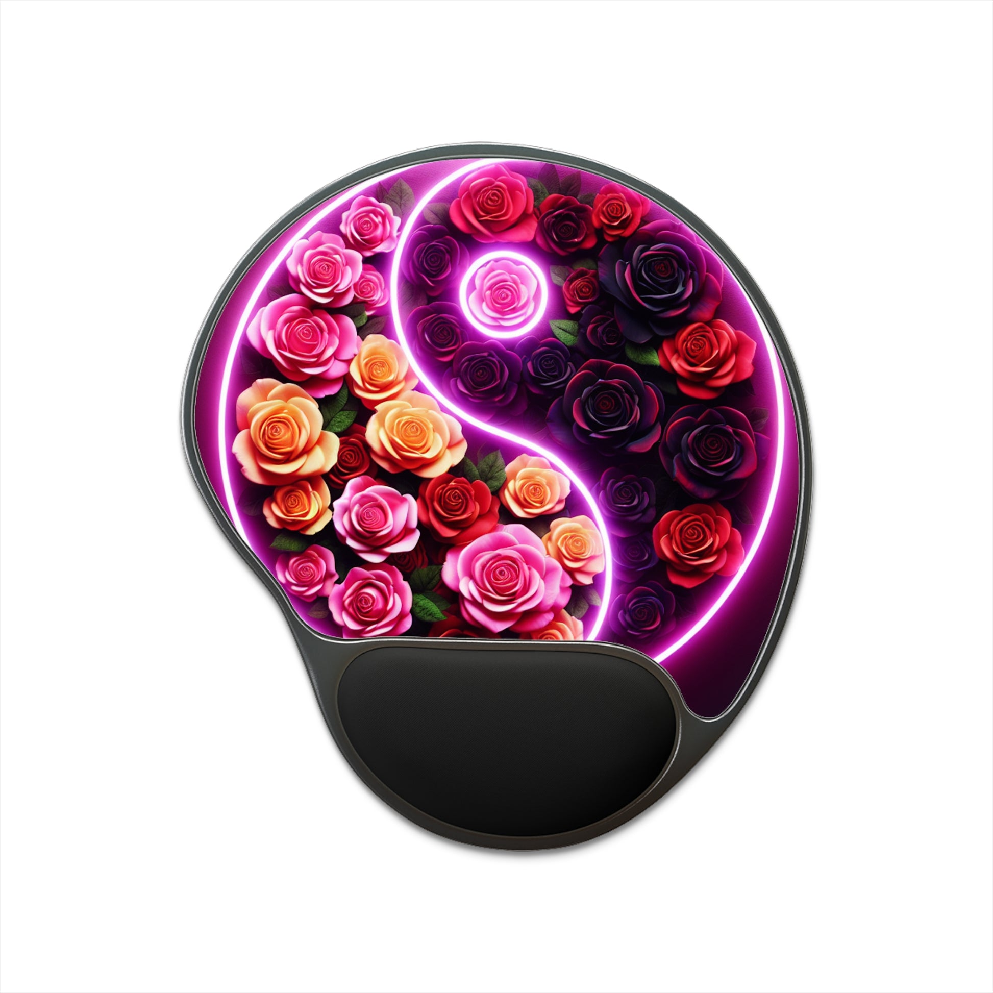 Floral Yin Yang Mouse Pad with Wrist Rest | Desk Accessory for Home Office, Gift for Gamers, Ergonomic Support, Unique Computer Accessories