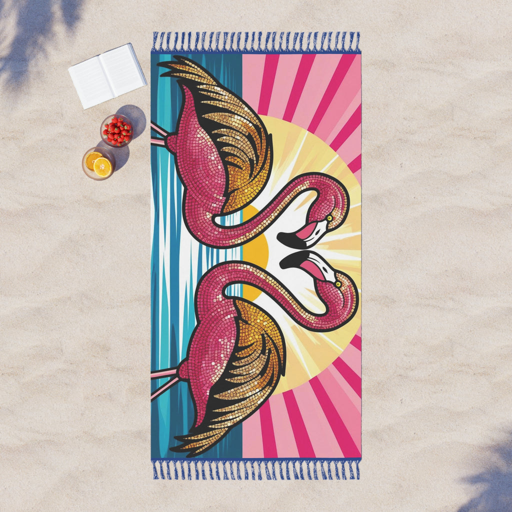 Boho Beach Towel featuring Flamingos, Perfect for Summer, Pool Day, Beach Vibes, Gifts for Beach Lovers, Tropical Decor