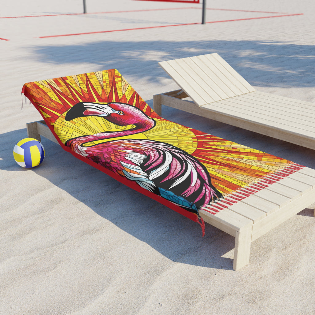 Vibrant Boho Beach Towel with Flamingo Design | Summer Pool Accessory, Picnic Blanket, Travel Towel, Gift for Beach Lovers, Tropical Home