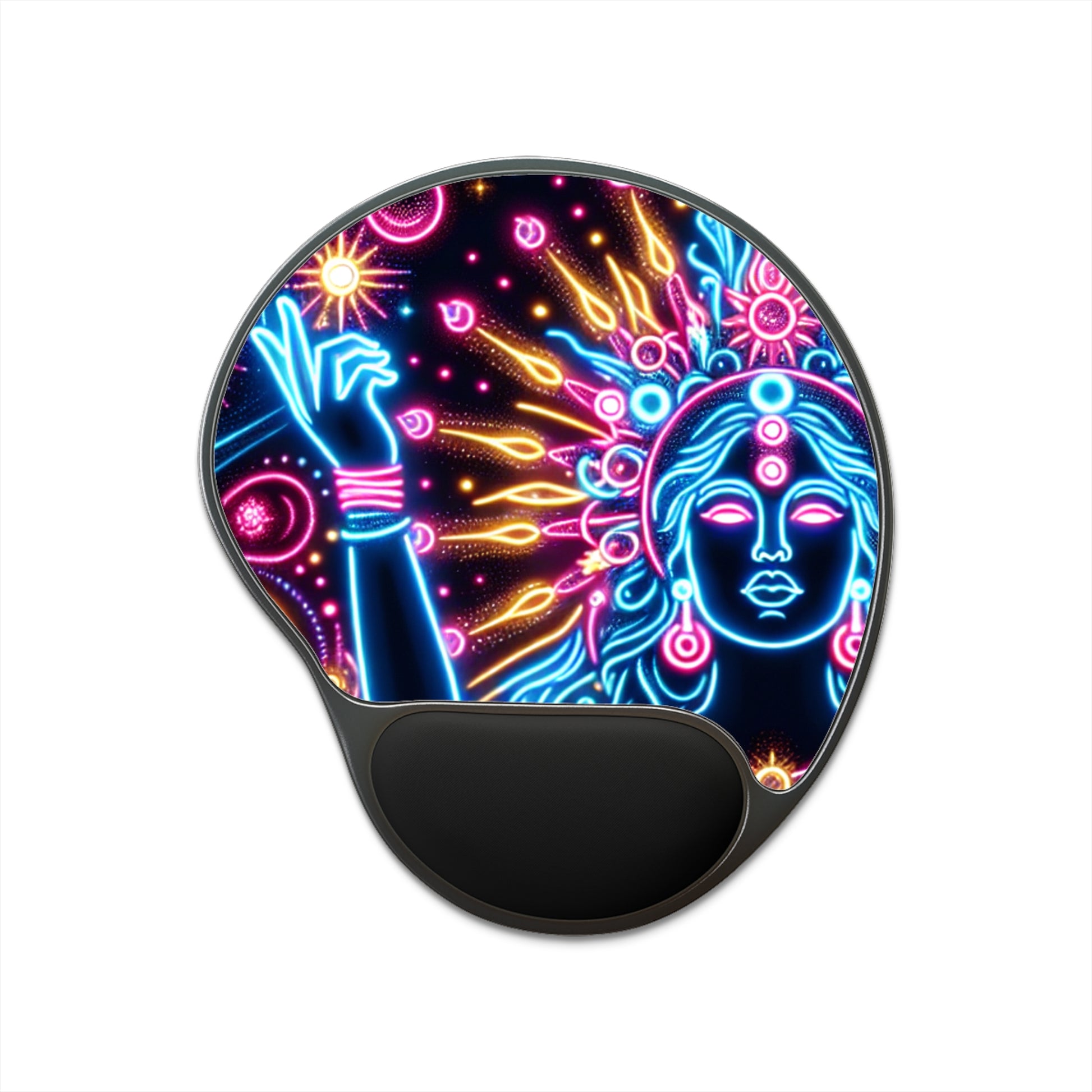 Neon Goddess Mouse Pad, Artistic Wrist Rest for Office Decor, Computer Accessory, Gift for Tech Lovers, Vibrant Workspace