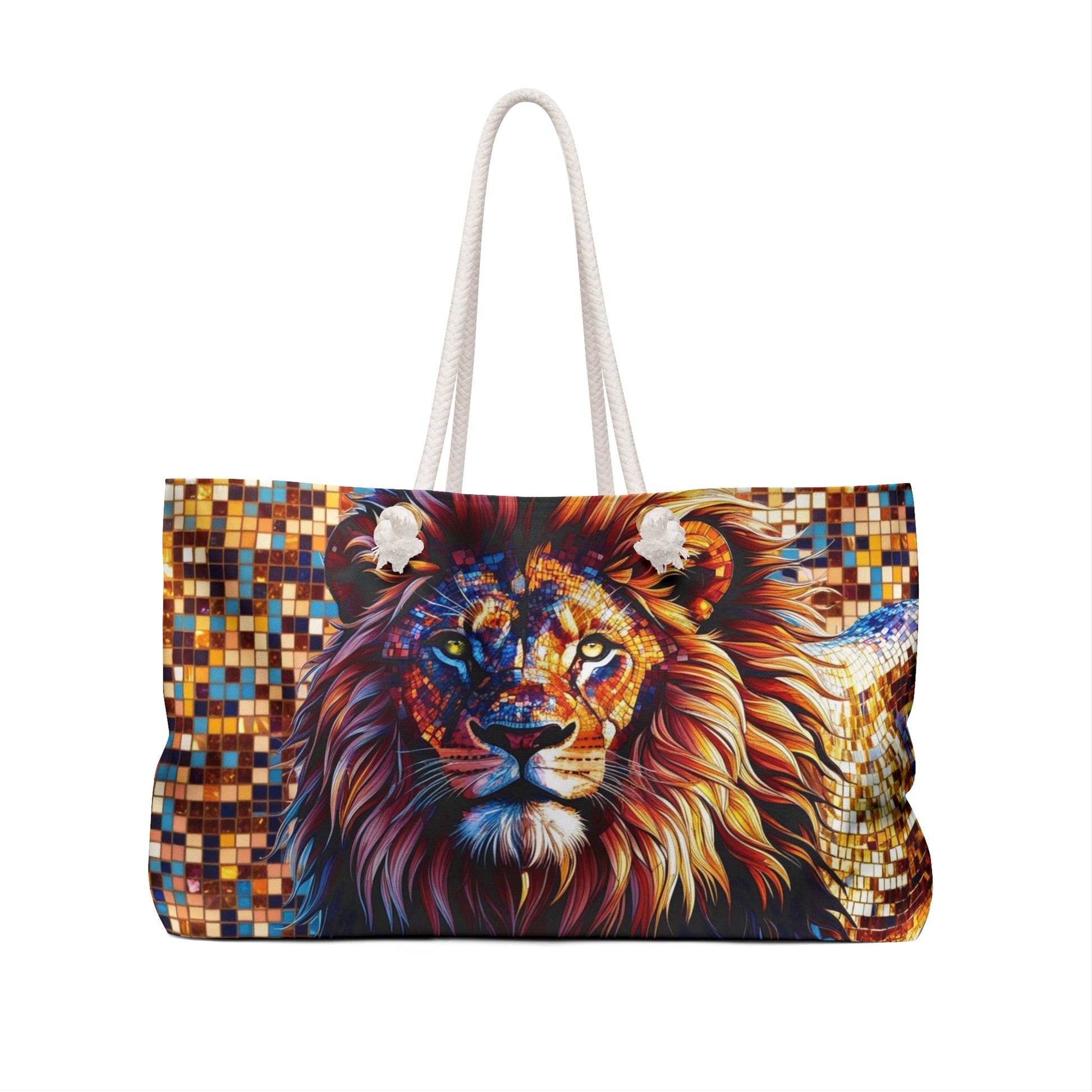 Divine Vibrant Mosaic Lion Weekender Bag - Perfect for Travel Carry-On, Beach, Gym, Gifts, or Yoga Retreats