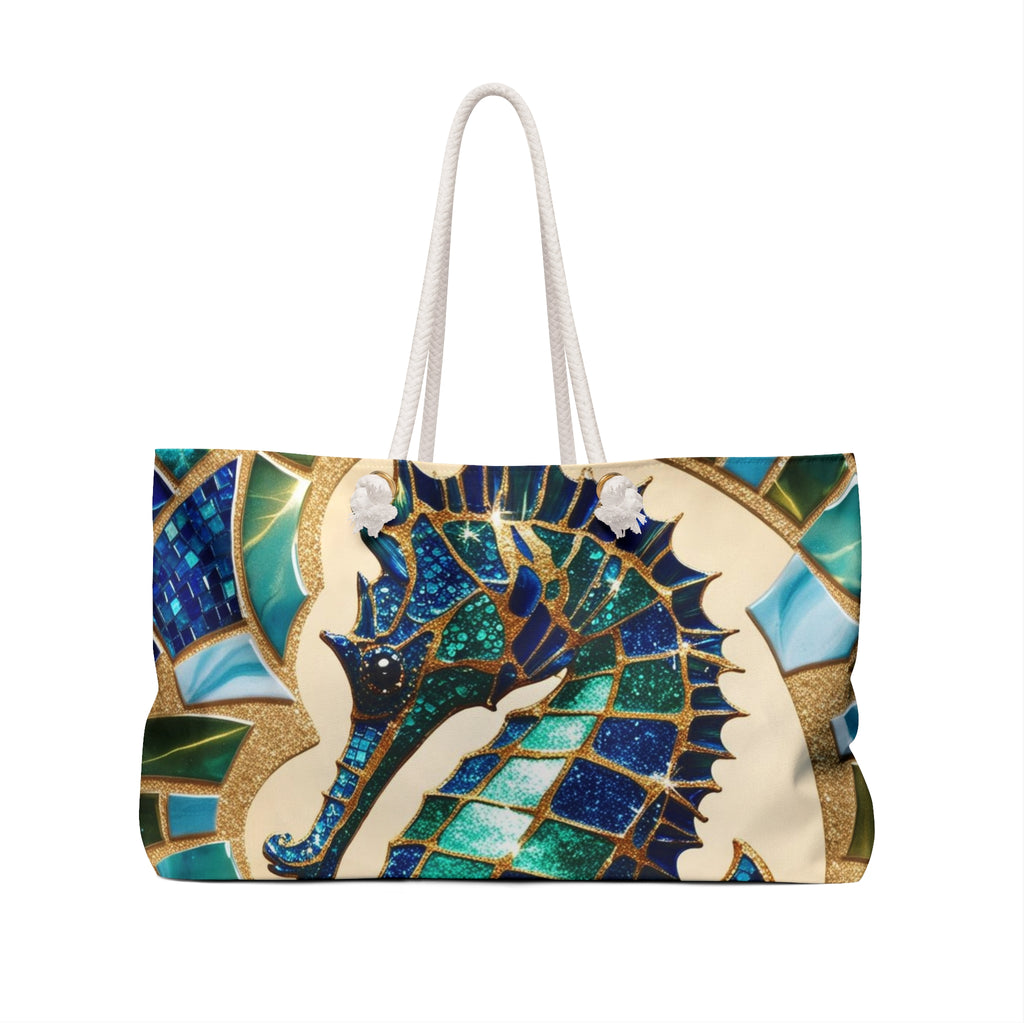 Seahorse Mosaic Weekender Bag - Sturdy Travel Tote for Weekend Trips, Beach Days, Gym, Gifts for Her, Boho Style