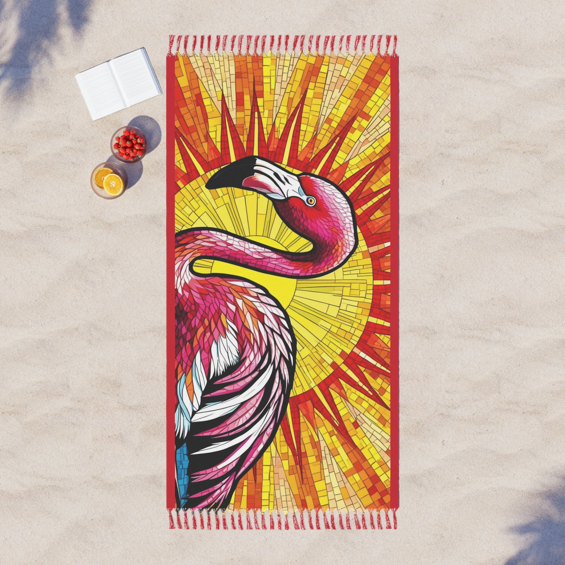 Vibrant Boho Beach Towel with Flamingo Design | Summer Pool Accessory, Picnic Blanket, Travel Towel, Gift for Beach Lovers, Tropical Home