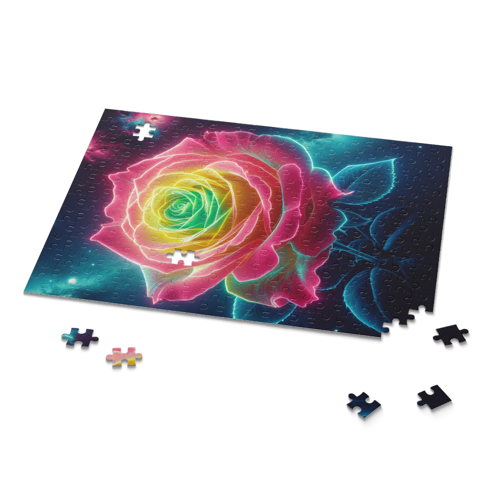 Neon Rose Puzzle - 120, 252, 500-Piece, Colorful Home Decor, Gift for Flower Lovers, Unique Puzzle, Relaxing Activity, Fun Family Game