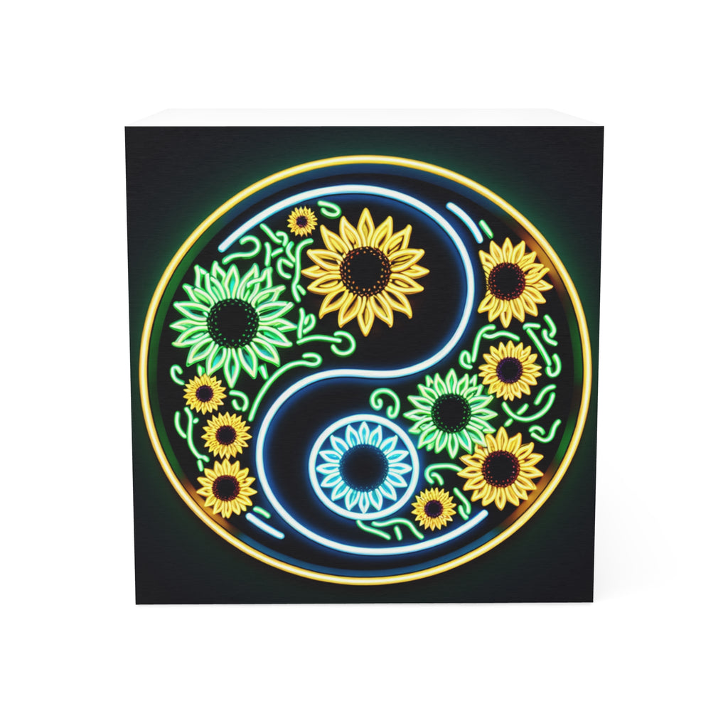 Yin Yang Sunflower Note Cube, Floral Desk Decor, Eco-Friendly Stationery, Gift for Writers, Office Supplies, Meditation Aid