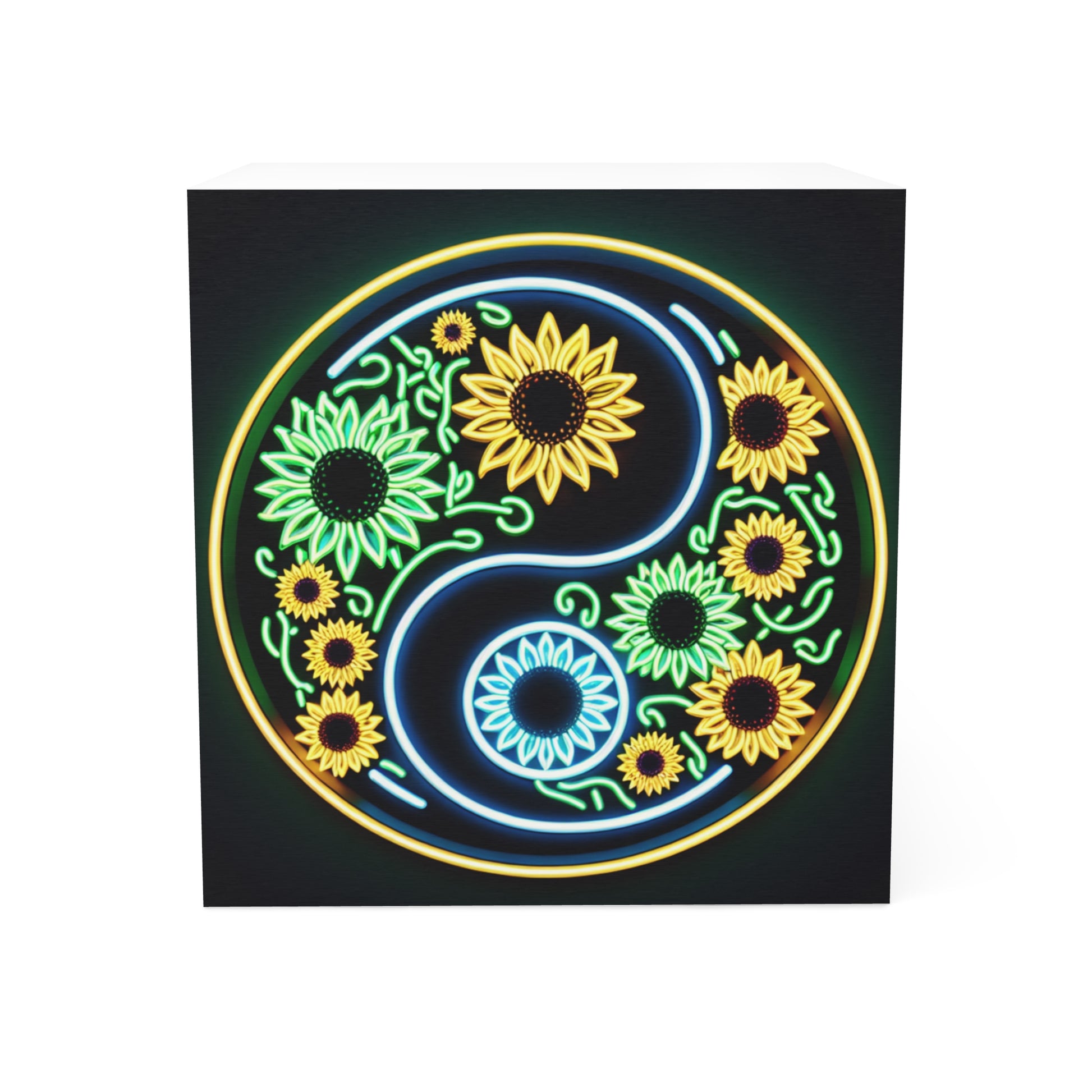 Yin Yang Sunflower Note Cube, Floral Desk Decor, Eco-Friendly Stationery, Gift for Writers, Office Supplies, Meditation Aid