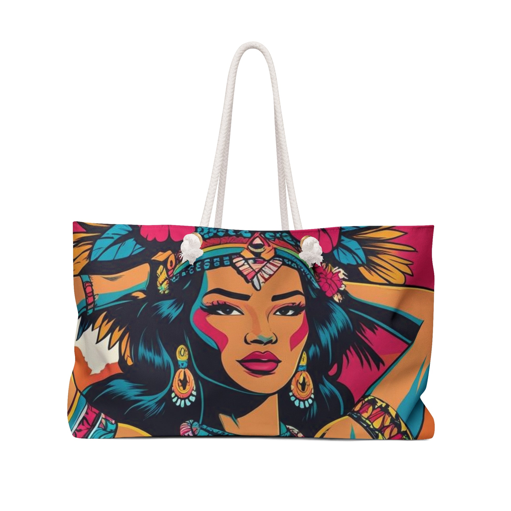 Boho Chic Weekender Bag, Illustrated Tote for Travel, Beach Bag, Festival Bag, Overnight Bag, Gift for Her