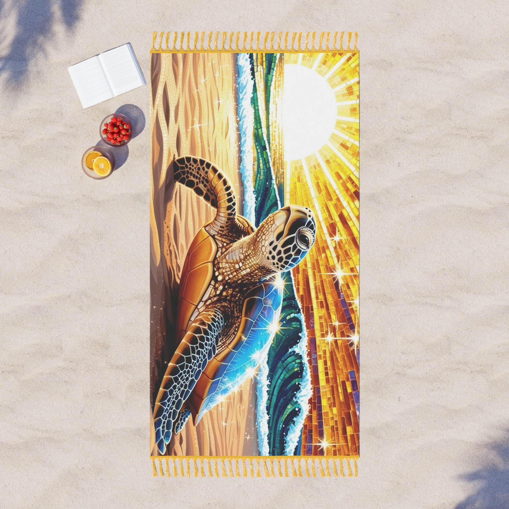 Boho Beach Towel - Vibrant Turtle Design, Perfect for Summer, Beach Days, Poolside Fun, and Travel