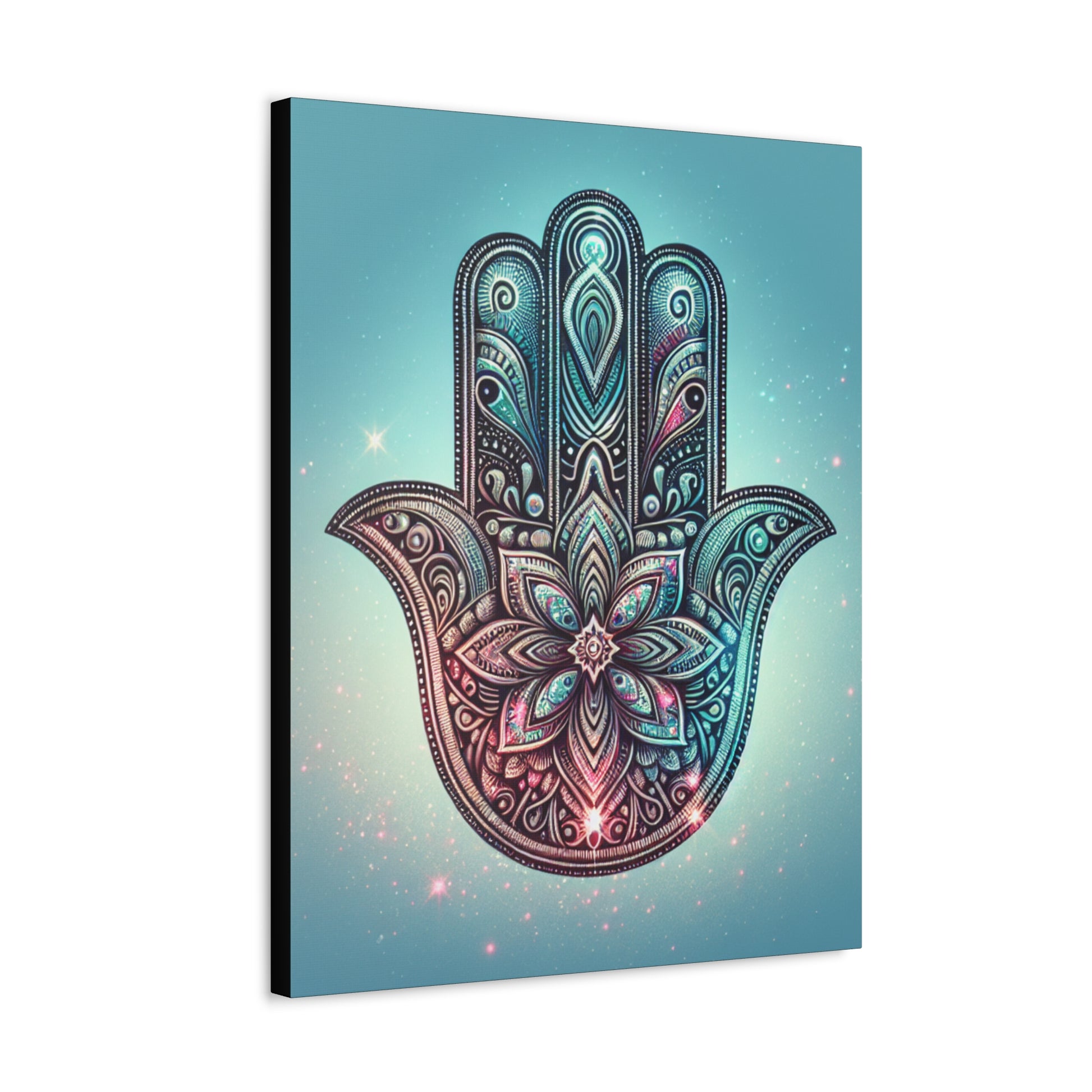 Bohemian Hamsa Hand Stretched Canvas Art, Spiritual Wall Décor, Meditation Gift, Home and Office Decoration, Colorful Mandala Design