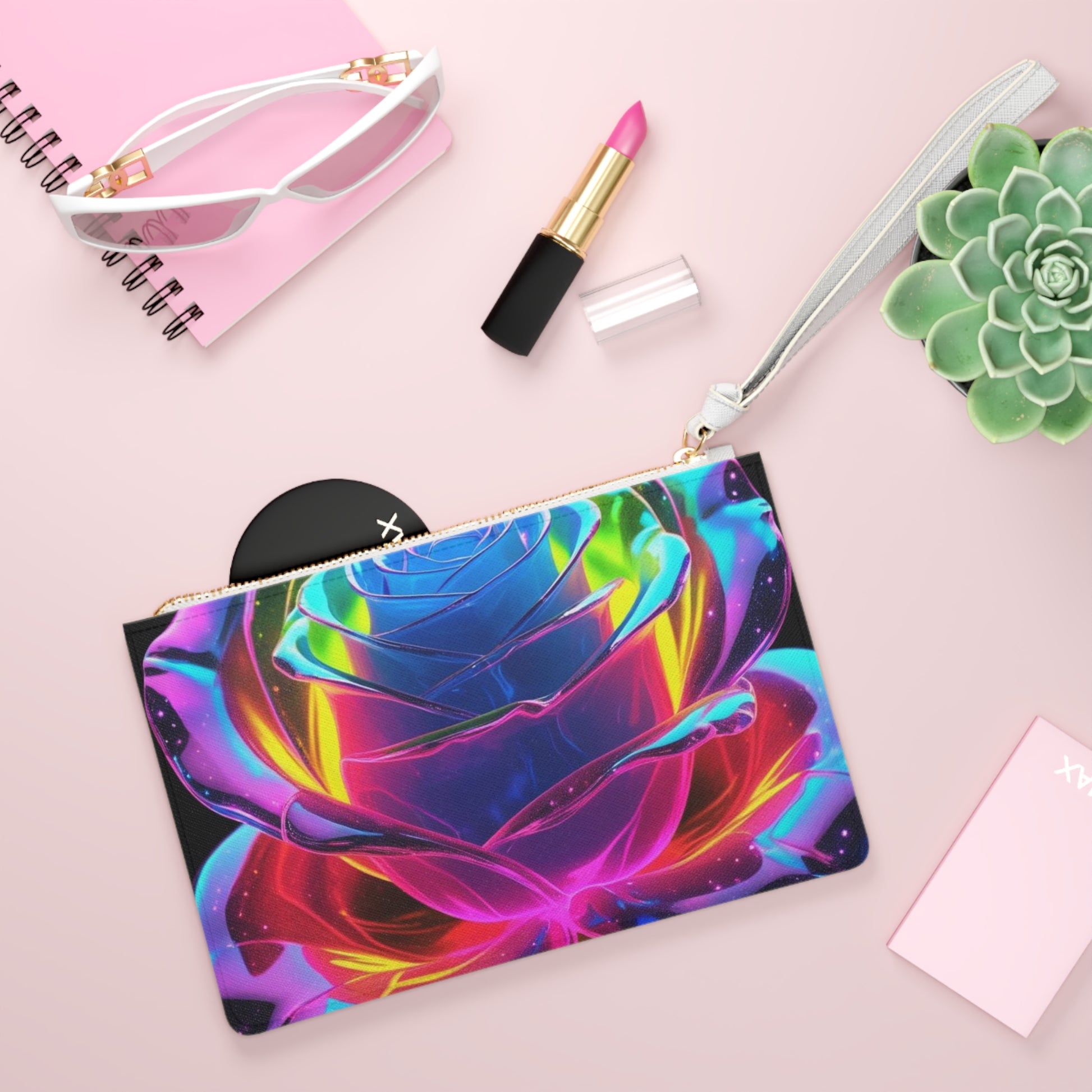 Vibrant Artistic Clutch Bag, Colorful Rose Purse, Boho Chic Handbag, Festival Accessories, Unique Gift for Her
