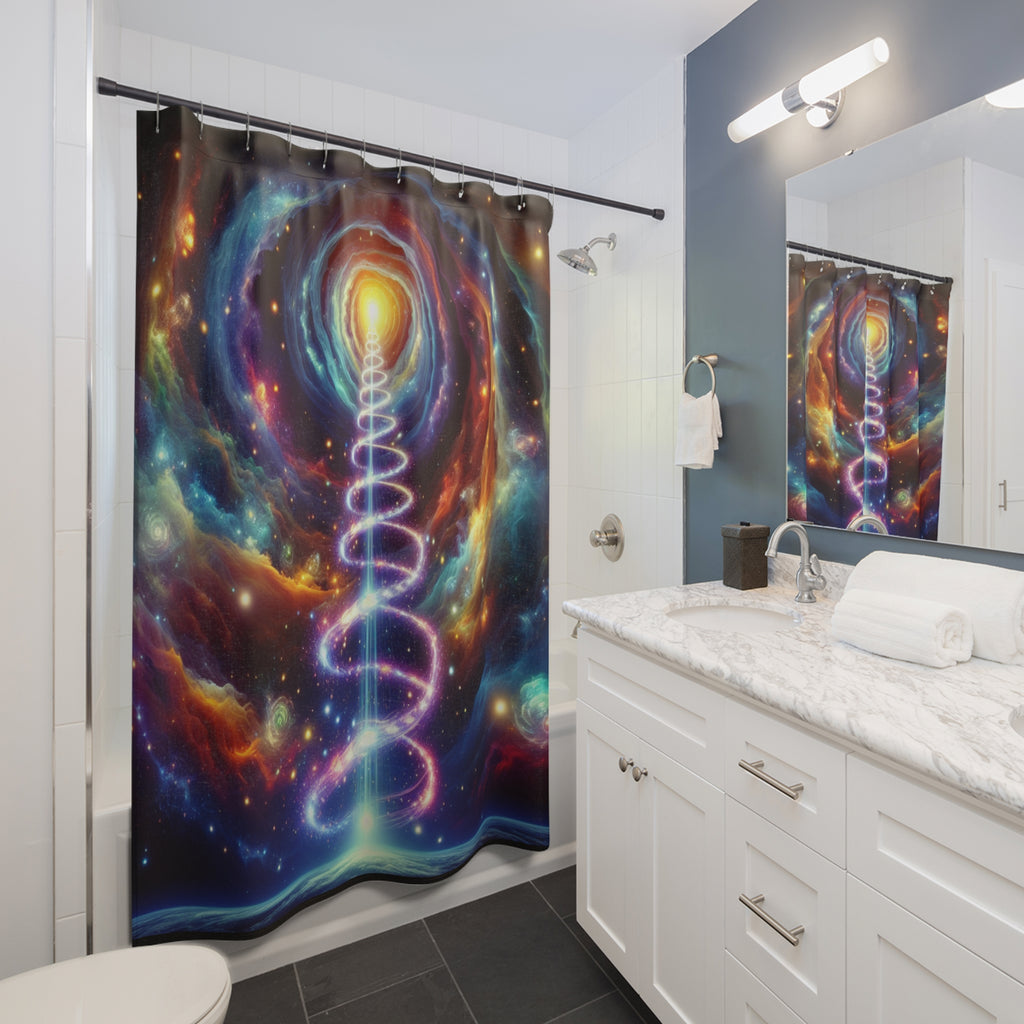 Galactic Divine Kundalini Shower Curtain, Cosmic Vibe, Free Spirited Bathroom Decor