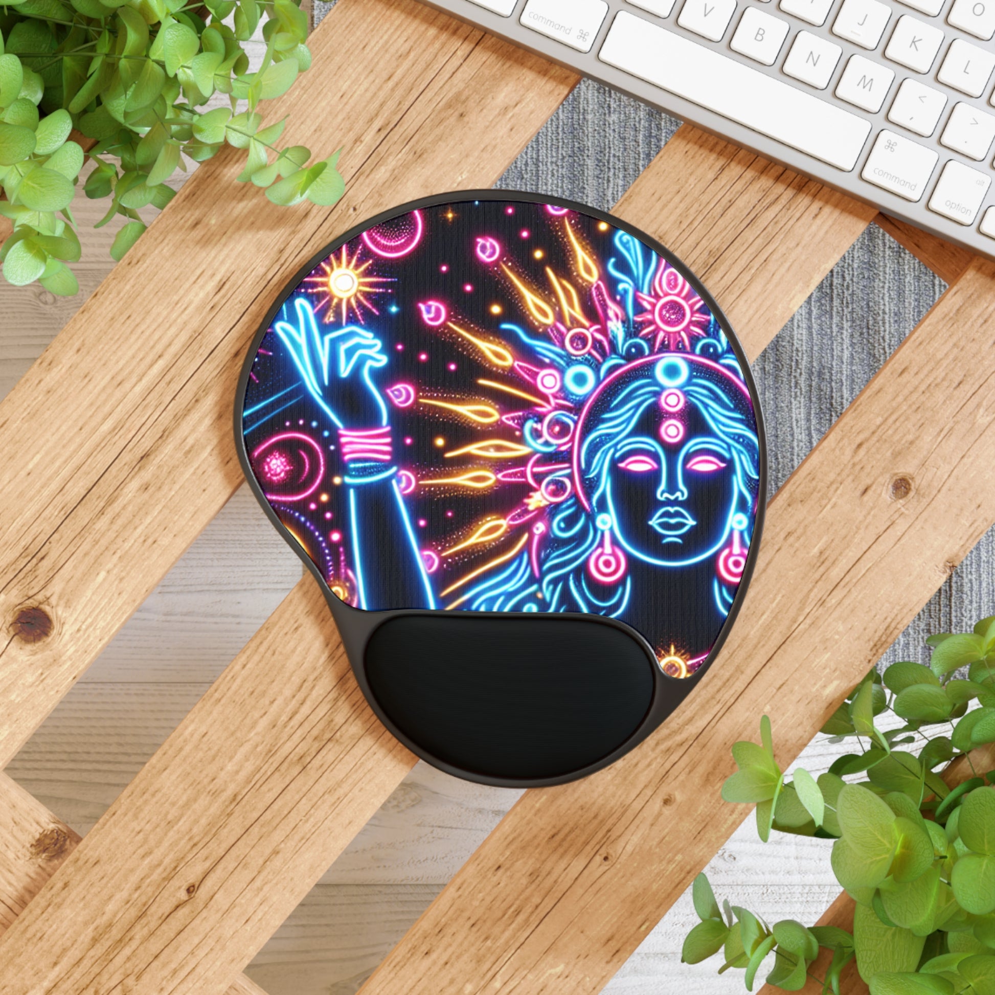 Neon Goddess Mouse Pad, Artistic Wrist Rest for Office Decor, Computer Accessory, Gift for Tech Lovers, Vibrant Workspace