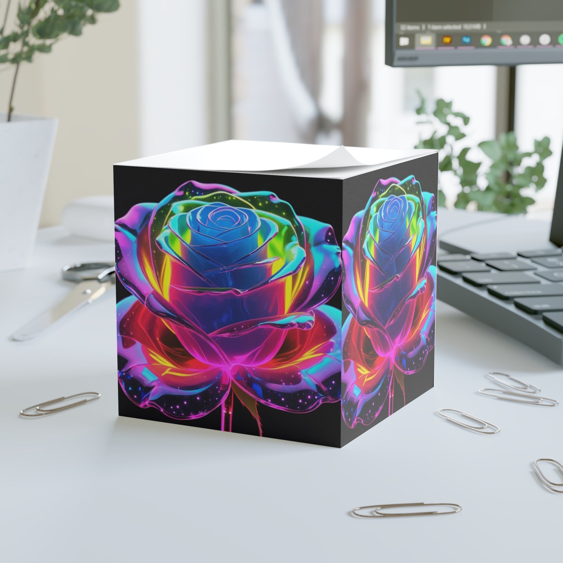 Colorful Floral Note Cube, Rainbow Rose Sticky Notes, Vibrant Desk Decor, Gift for Writers, Motivational Office Supplies