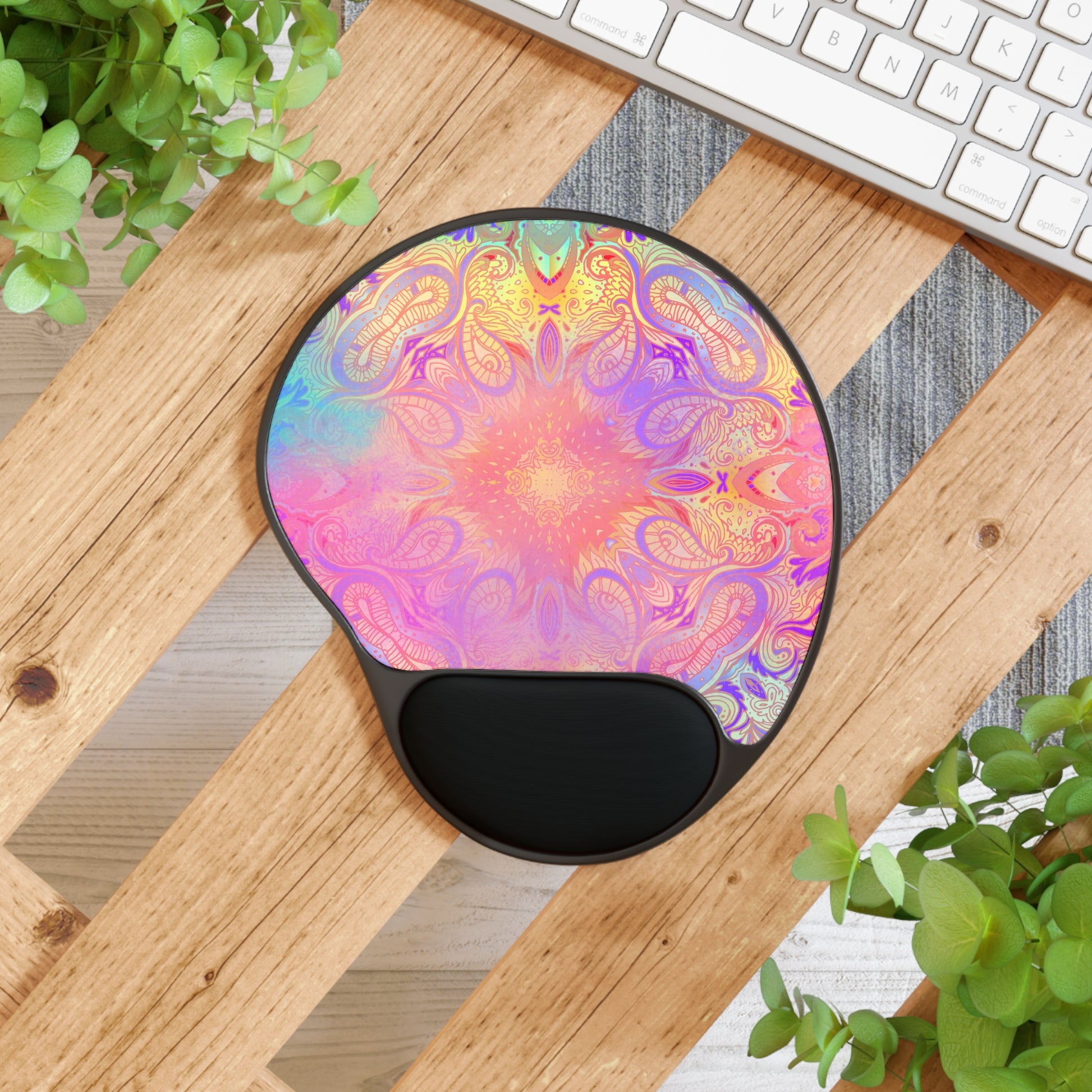 Vibrant Mandala Mouse Pad with Wrist Rest, Colorful Desk Accessory for Home Office, Ergonomic Design, Great for Gift, Colorful Office Decor