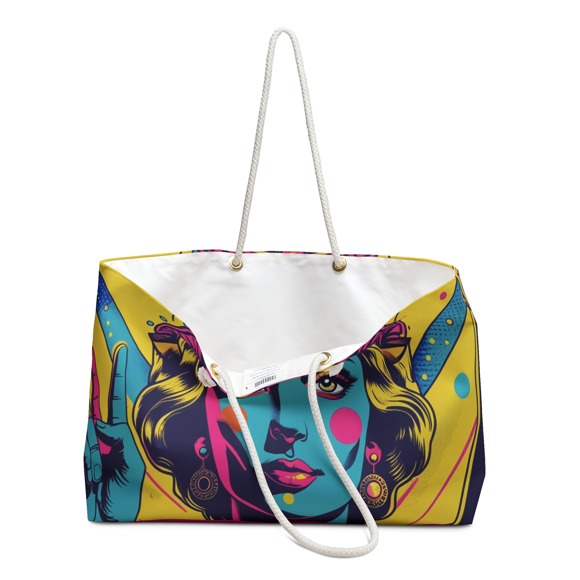 Colorful Retro Goddess Weekender Bag, Bohemian Tote for Travel, Beach Bag, Yoga Bag, Gift for Her