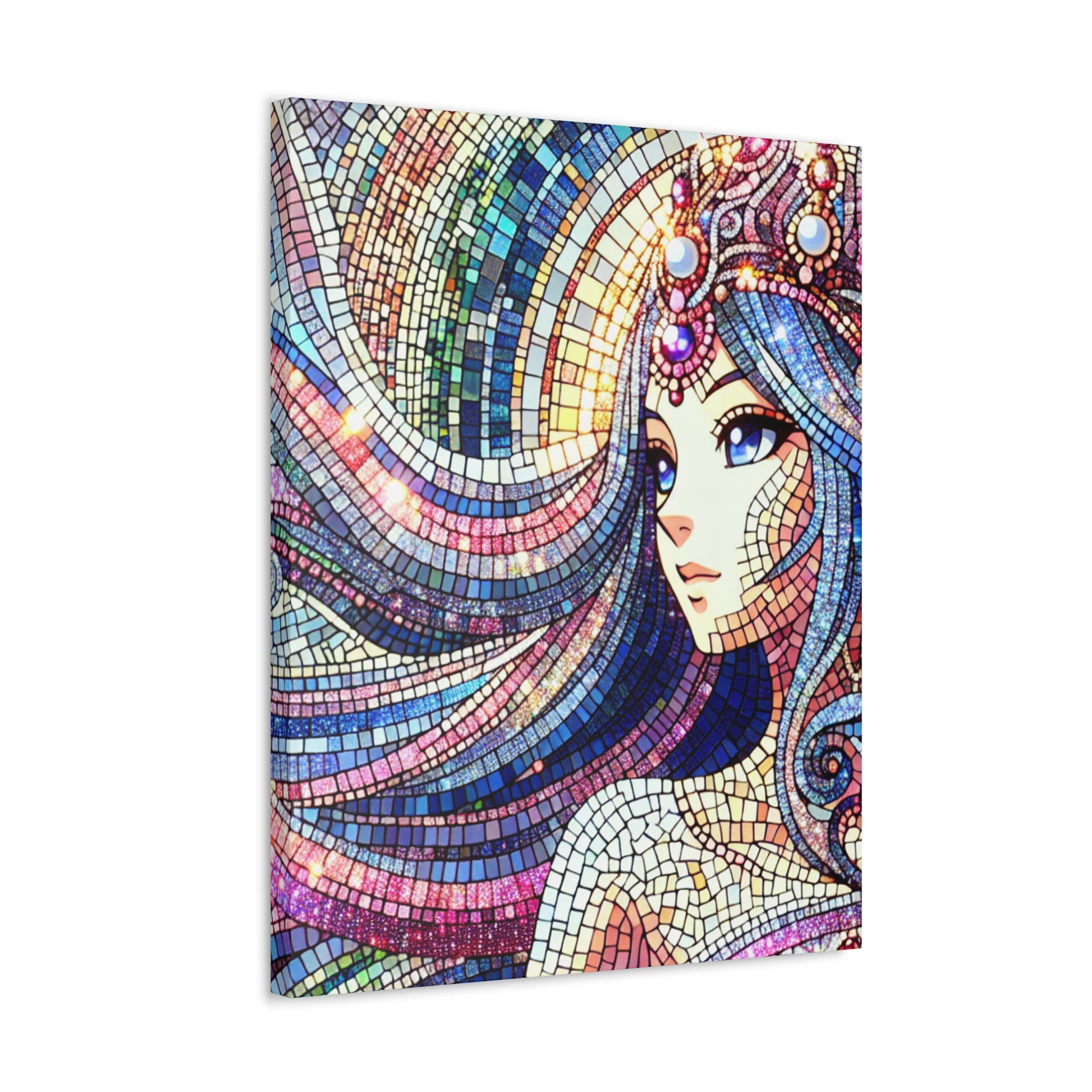 Enchanting Mosaic Art Canvas, Colorful Wall Decor, Boho Anime Home Accent, Gift for Art Lovers, Unique Housewarming Present