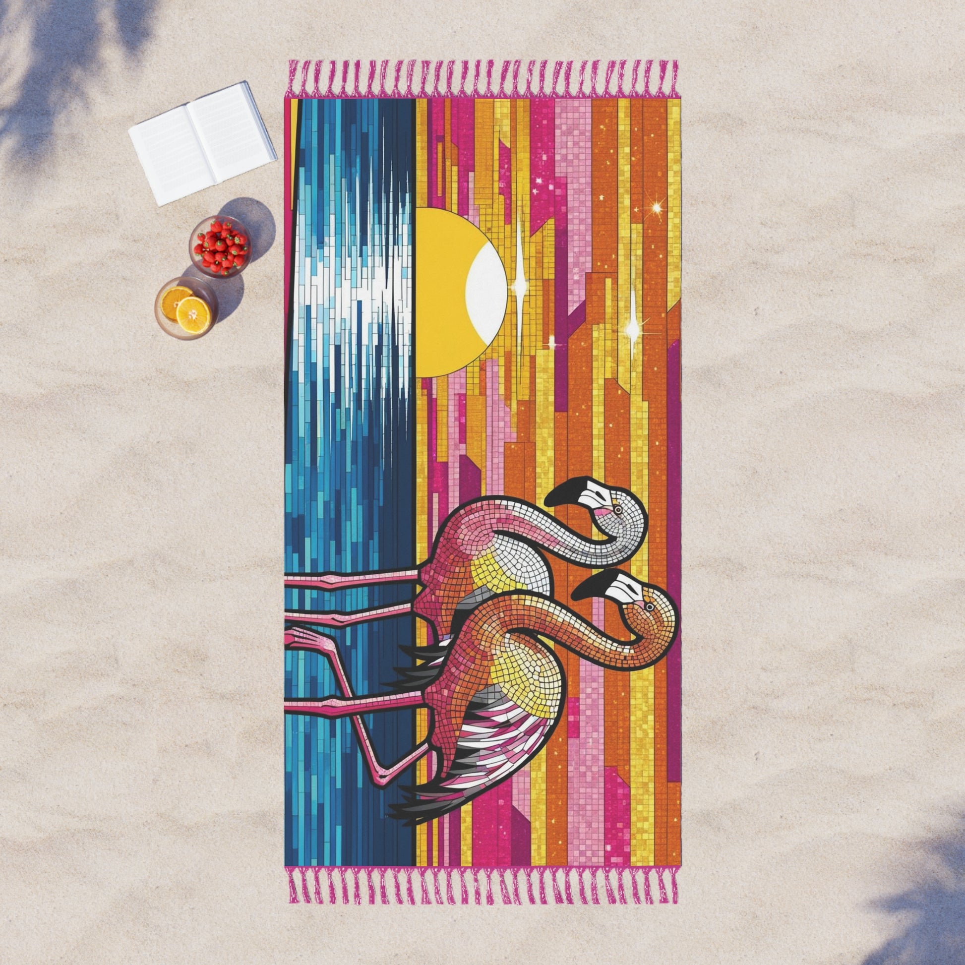Boho Beach Towel with Tropical Flamingos, Summer Essentials, Beach Day Towels, Bohemian Decor, Gifts for Beach Lovers