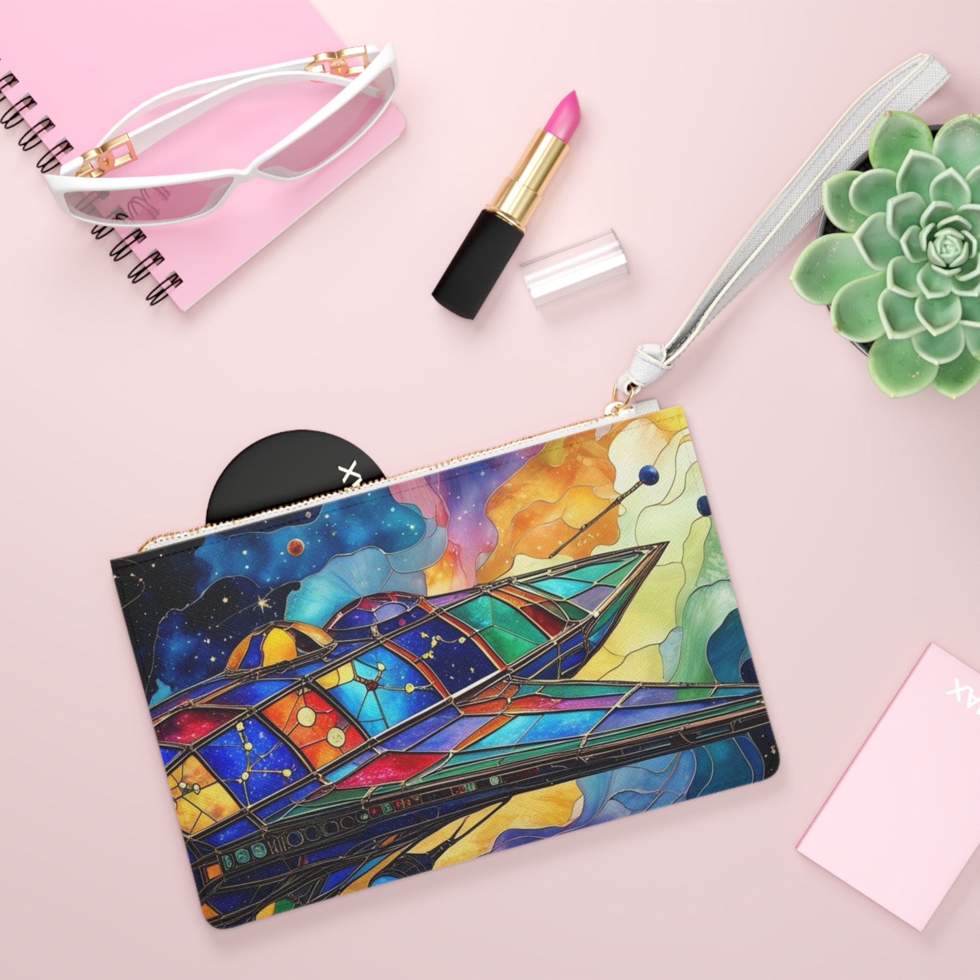 Cosmic Art Clutch Bag - Colorful Stained Glass Design, Evening Purse, Festival Accessory, Unique Gift, Artistic Handbag