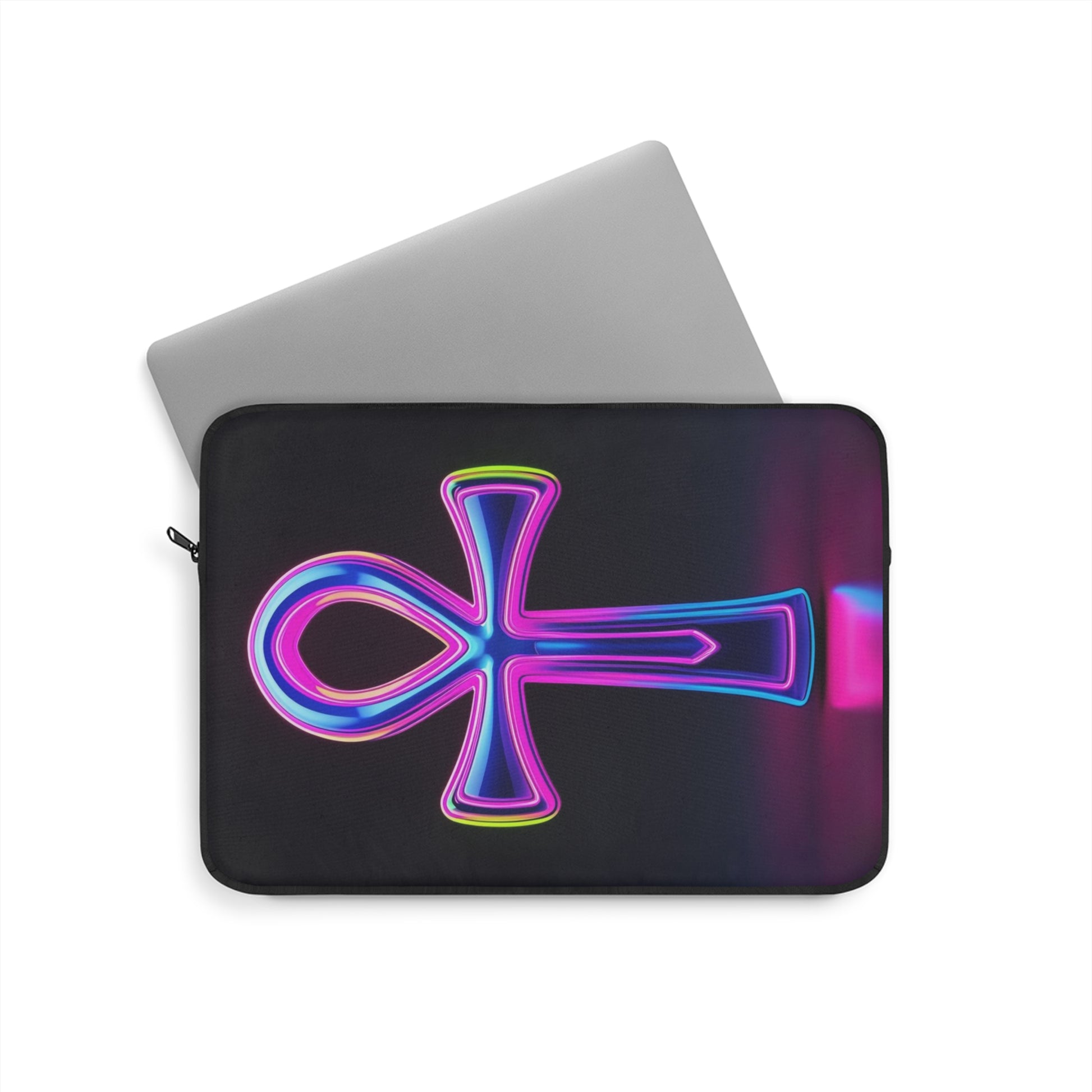 Vibrant Ankh Laptop Sleeve, Neon Tech Case, Gift for Students, Colorful Computer Cover, Stylish Office Accessory