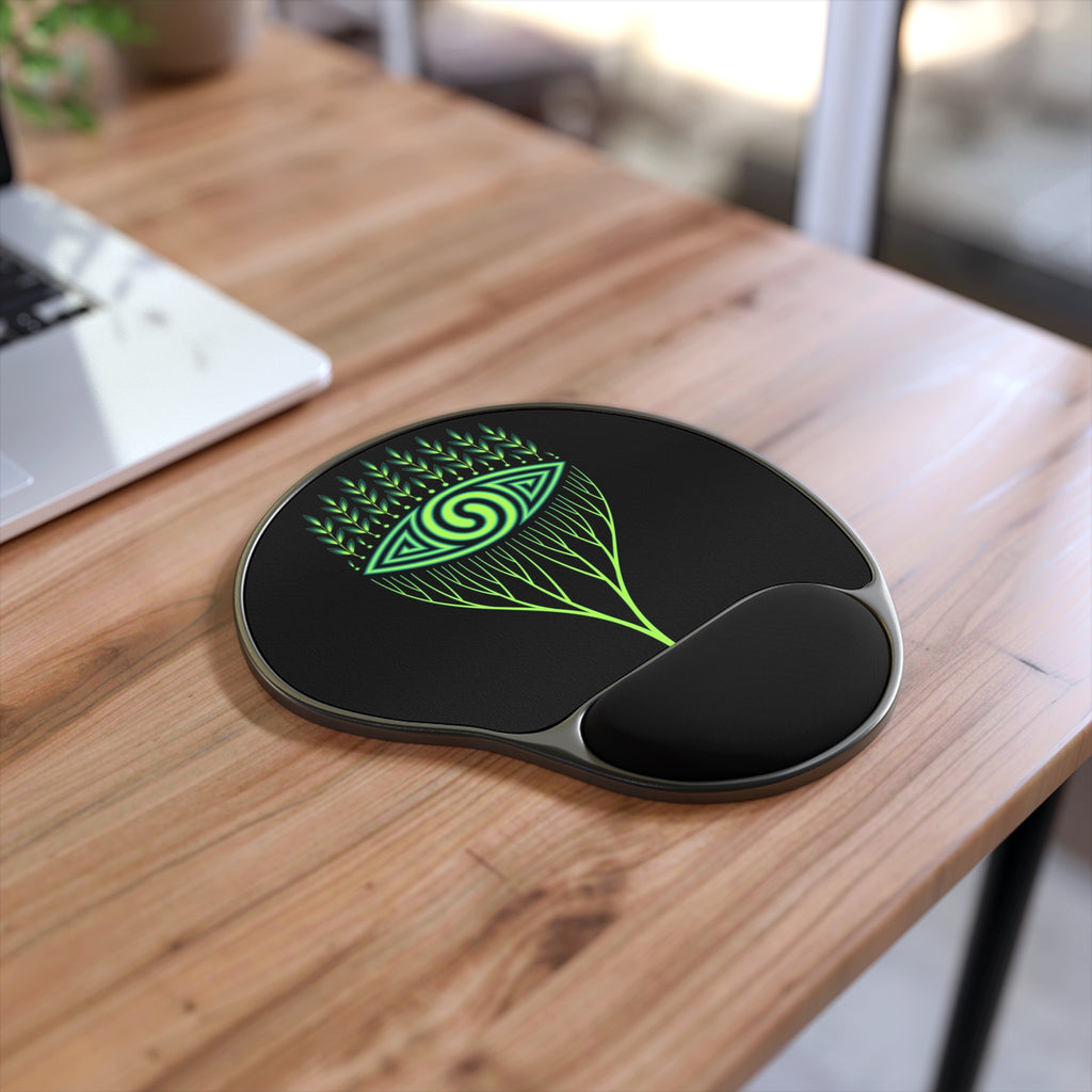 Mystical Eye Mouse Pad With Wrist Rest, Ergonomic Computer Accessories, Gift for Gamers, Home Office Decor, Green Spiral Design