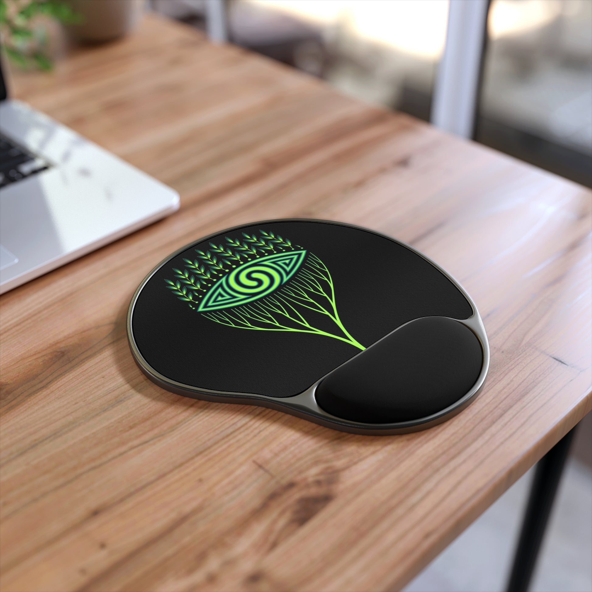 Mystical Eye Mouse Pad With Wrist Rest, Ergonomic Computer Accessories, Gift for Gamers, Home Office Decor, Green Spiral Design