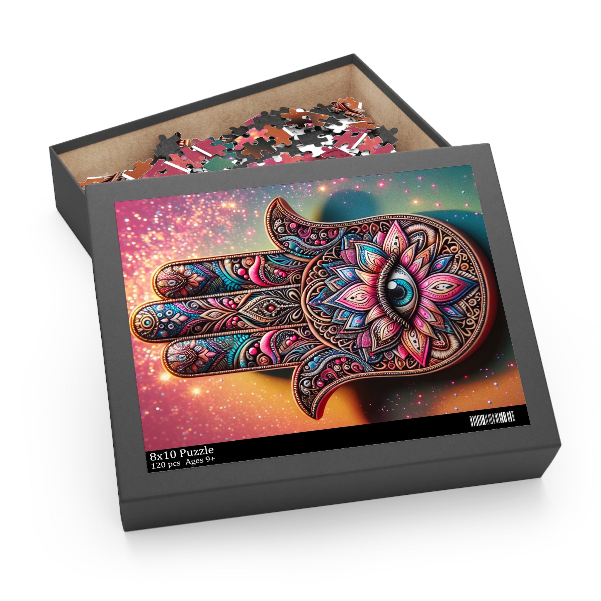 Colorful Hand Design Puzzle | Mindful Gift | Meditation Decor | Hamsa Symbol | Stress Relief Activity | Cozy Family Fun