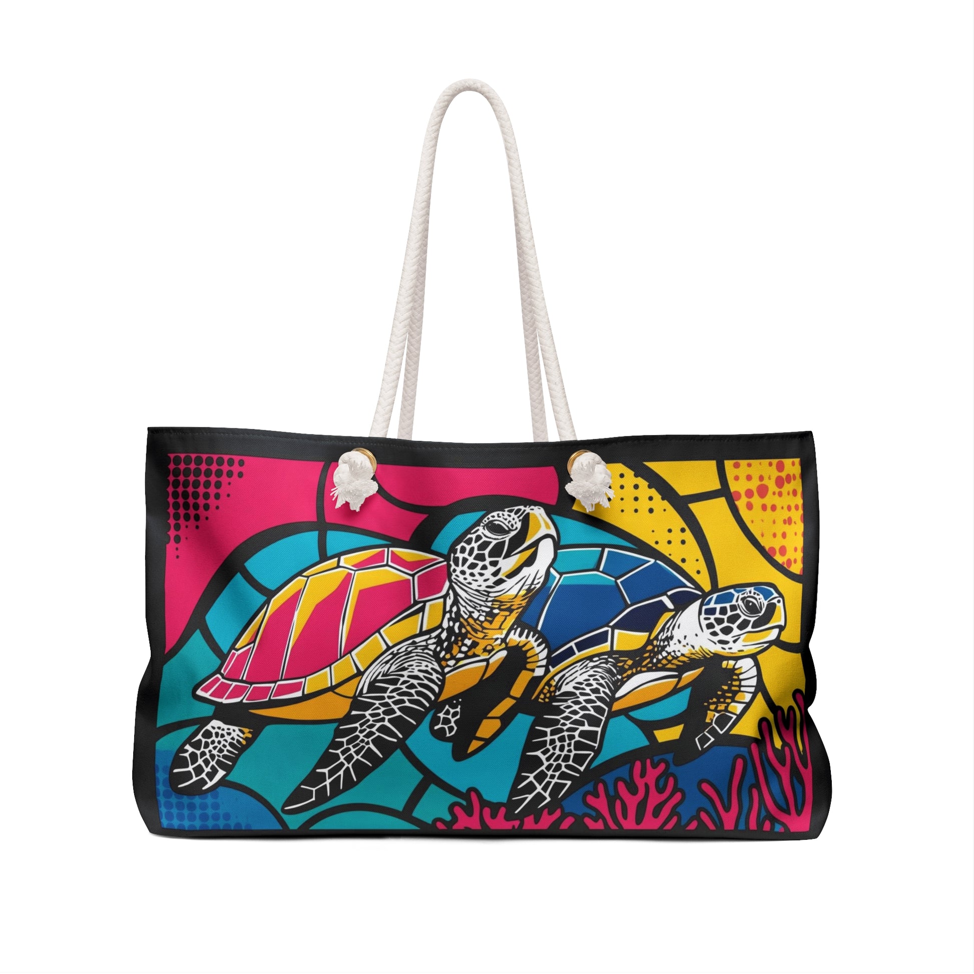Sea Turtle Pop Art Weekender Bag, Beach Travel Tote, Overnight Carryall, Vacation Shoulder Bag, Tropical Getaway Purse