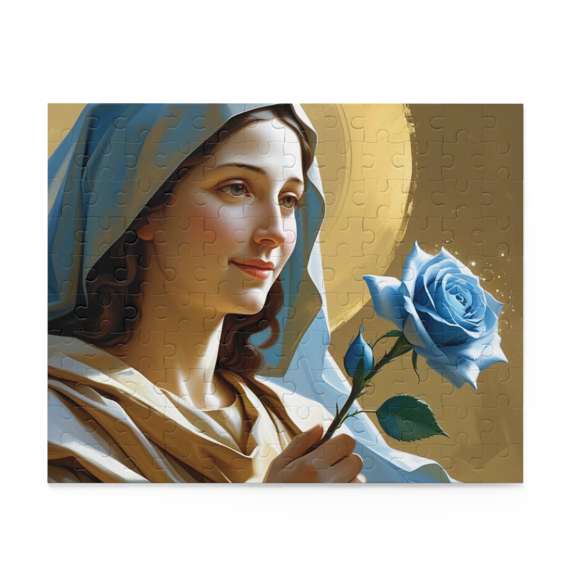 Serene Divine Mary & Her Blue Rose Puzzle (120, 252, 500-Piece) | Religious art, Gift for believers, Home decor, Family activity, Inspirational puzzle