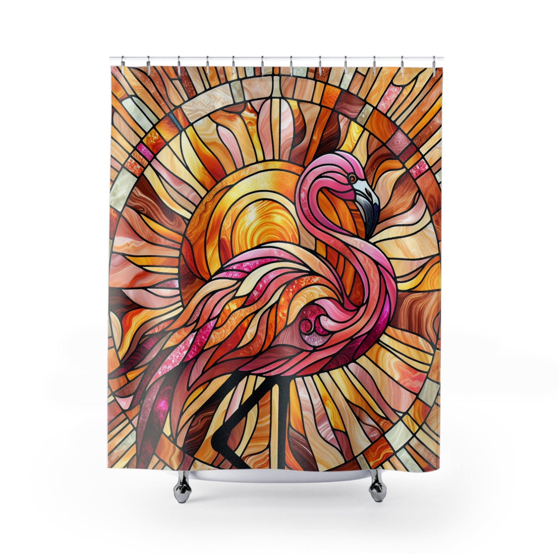 Vibrant Flamingo Stained Glass Shower Curtain, Tropical Bathroom Decor, Summer Vibes, Gift for Bird Lovers, Boho Home Accessory