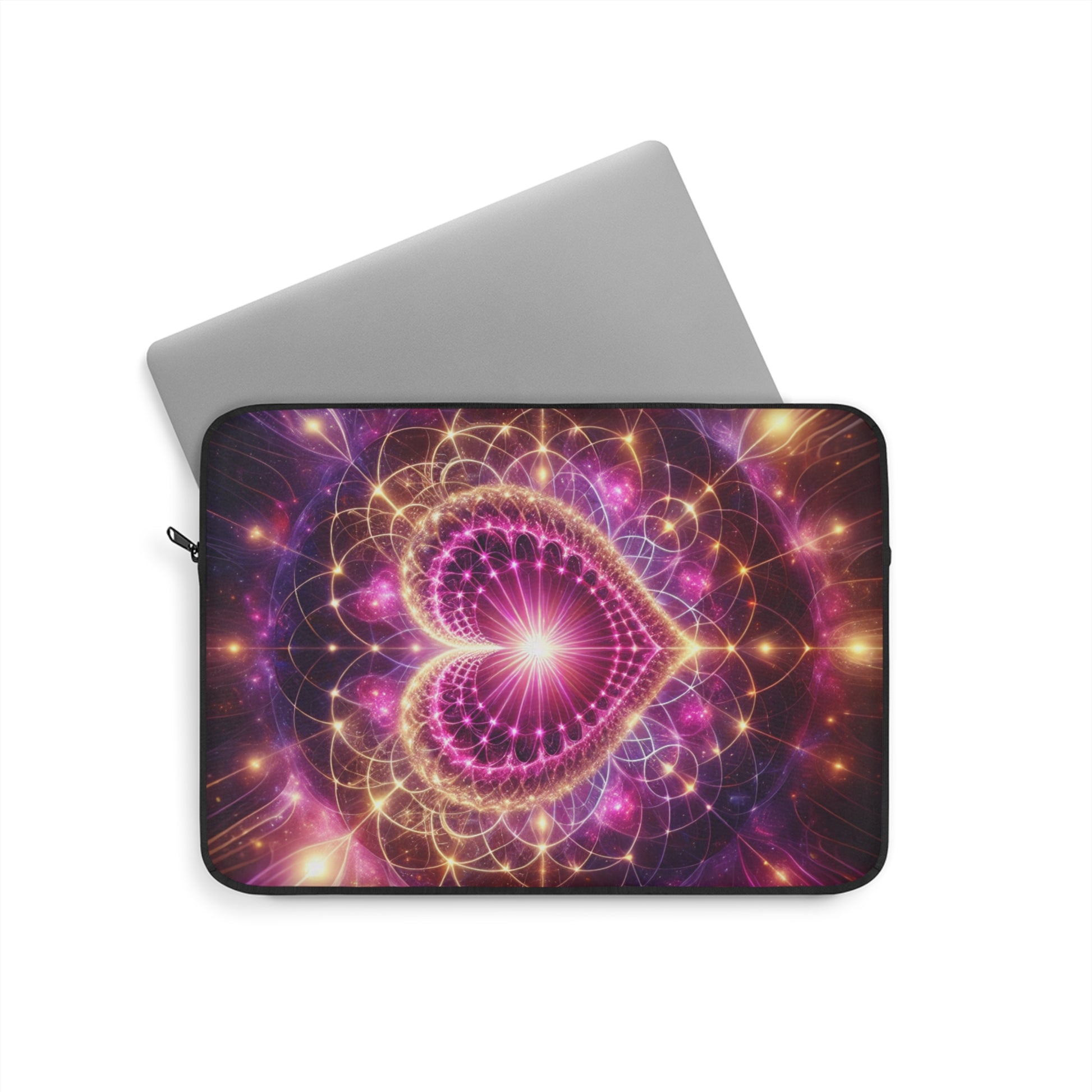 Love and Divine Heart Activation, Heart-Shaped Sacred Geometry Colorful Heart Laptop Sleeve, Romantic Tech Case, Gift for Tech Lovers, Stylish Computer Pouch, Vibrant Laptop Bag