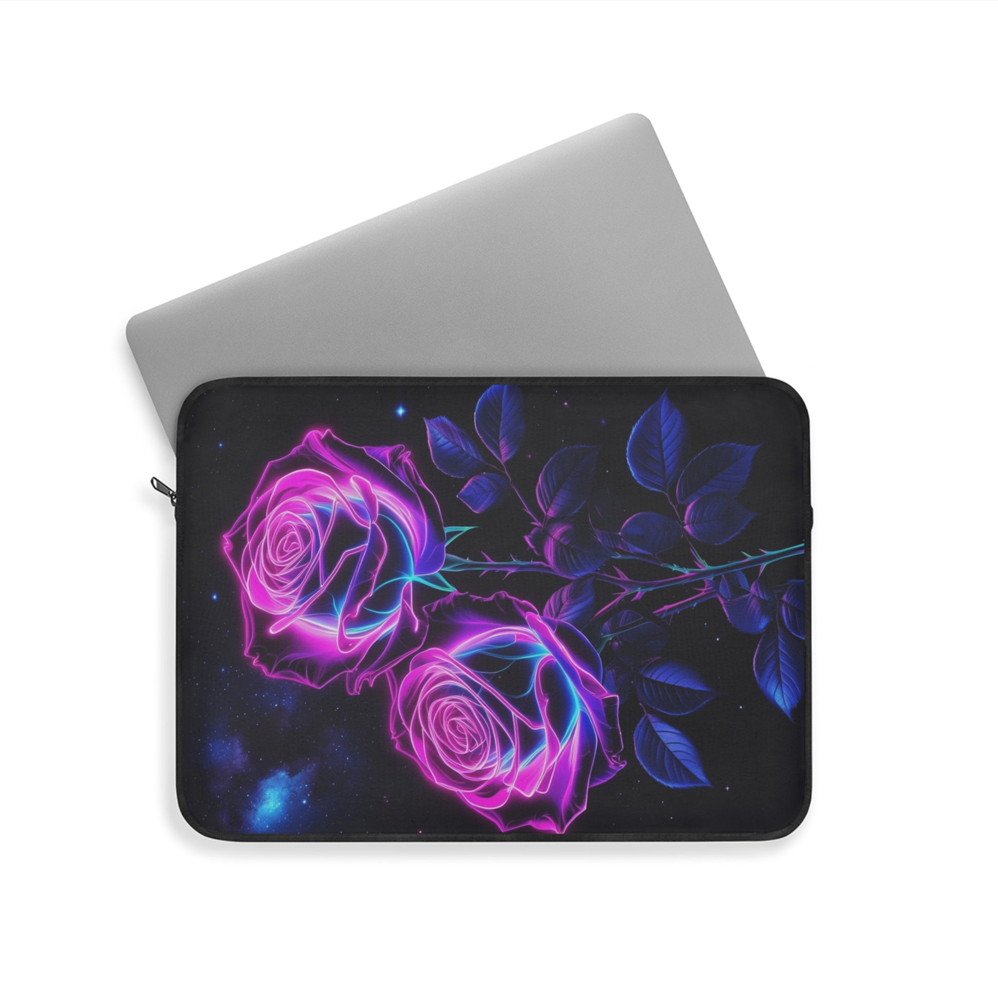 Neon Rose Laptop Sleeve | Floral Tech Case, Gift for Teal Aesthetic, Computer Bag, Stylish Cover, Galatic Laptop Protector