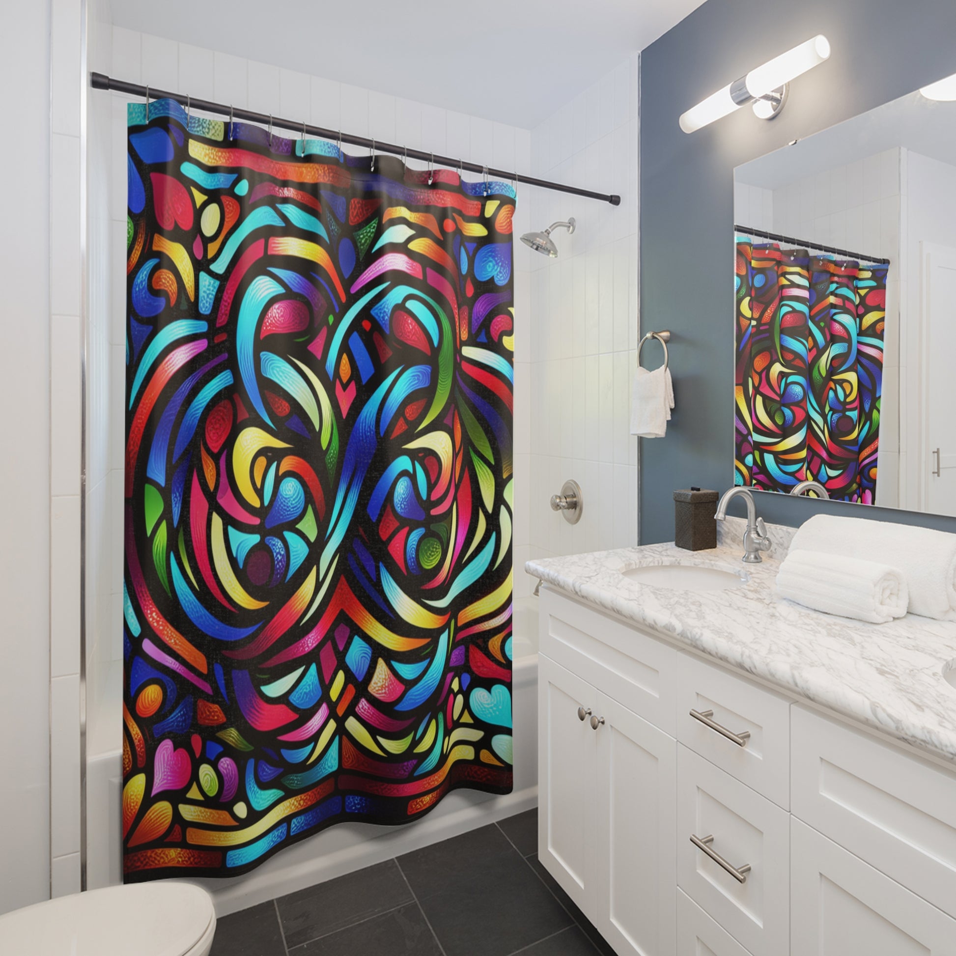 Vibrant Stained Glass Shower Curtain, Colorful Bathroom Decor, Bohemian Home Accessory, Artistic Gift for Housewarming, Unique Holiday [...]