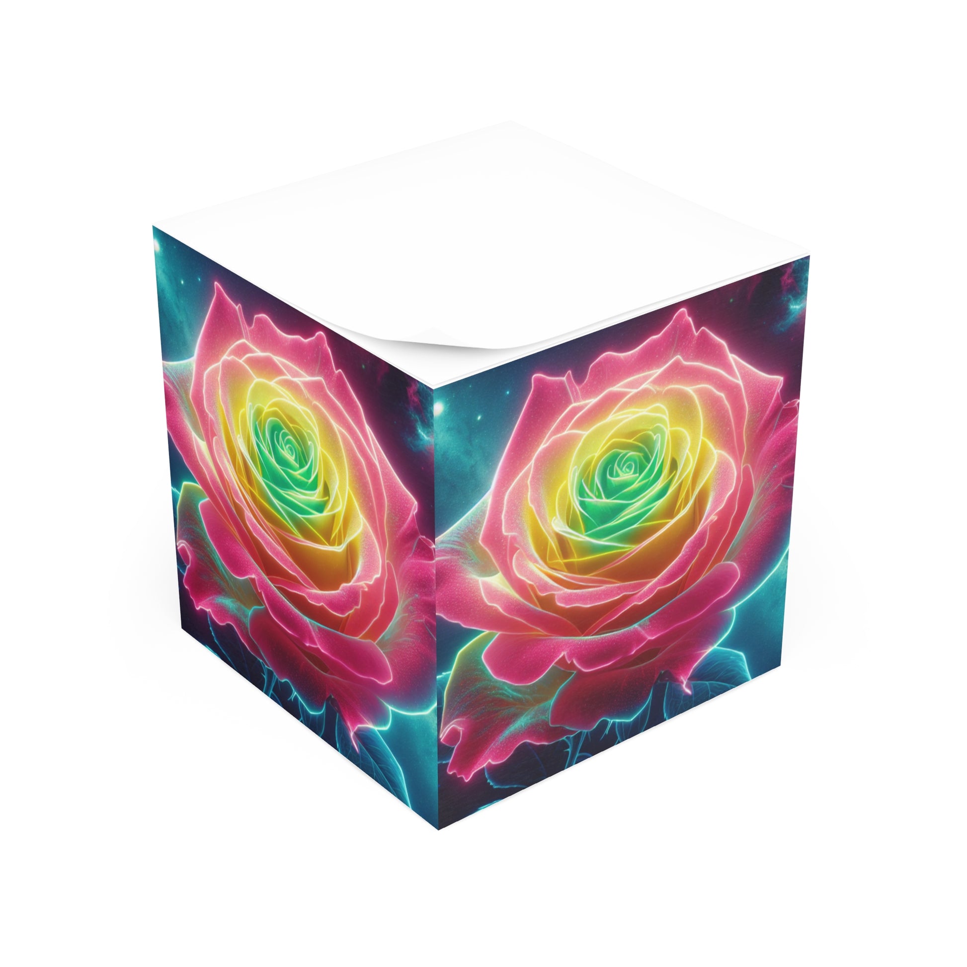Colorful Rose Note Cube, Floral Stationery, Rainbow Design Sticky Notes, Gift for Flower Lovers, Home Office Decor