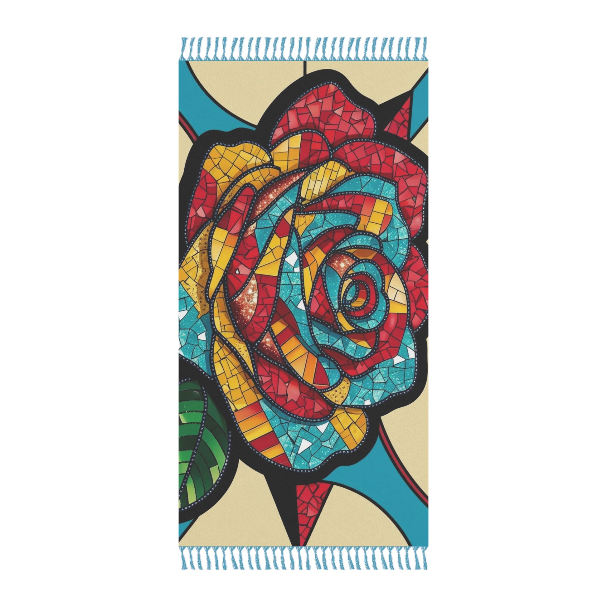 Sparkling Mosaic Rose Boho Beach Towel | Vibrant Rose Print | Summer Accessory | Poolside Essential | Gift for Beach Lovers | Relaxing Vibes