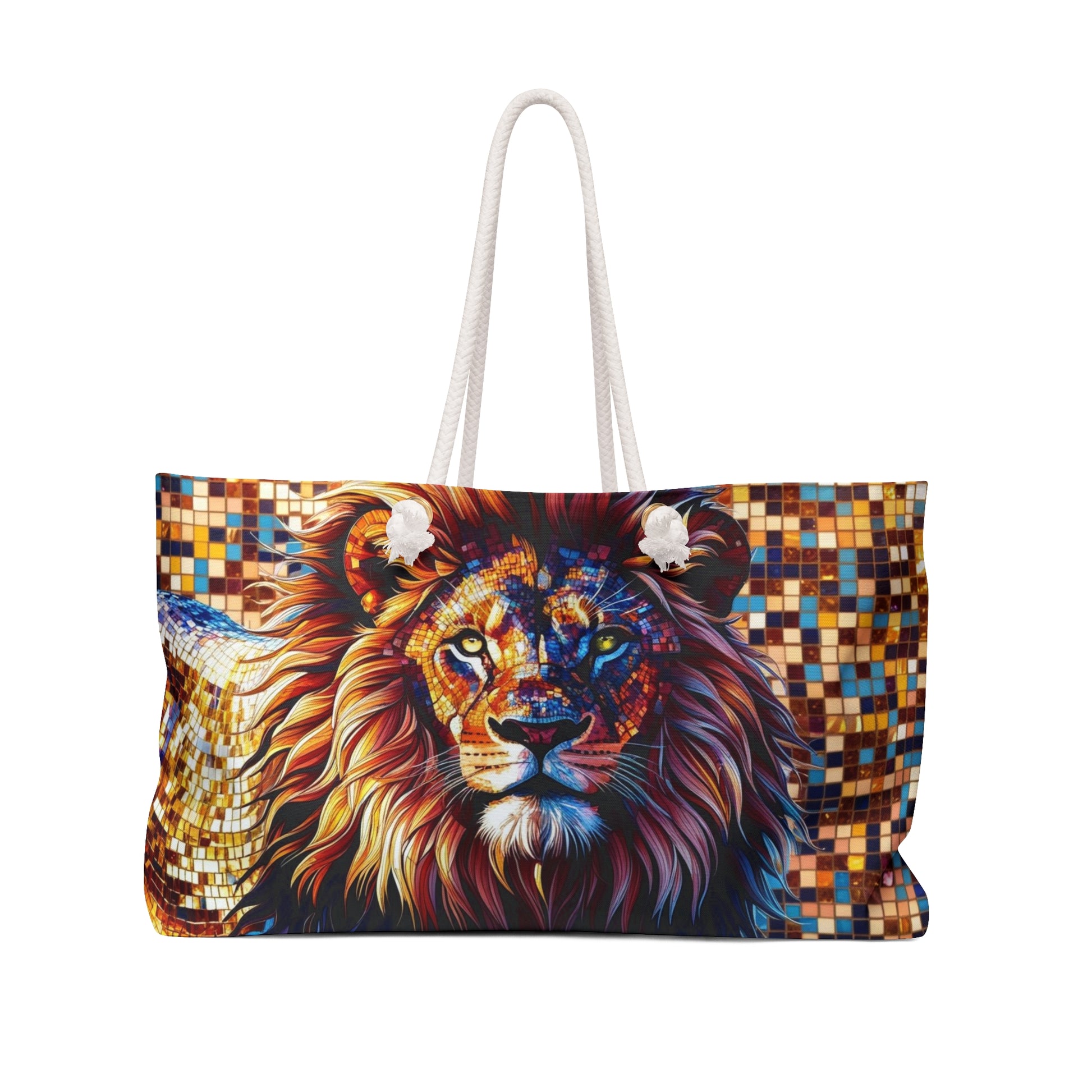 Divine Vibrant Mosaic Lion Weekender Bag - Perfect for Travel Carry-On, Beach, Gym, Gifts, or Yoga Retreats