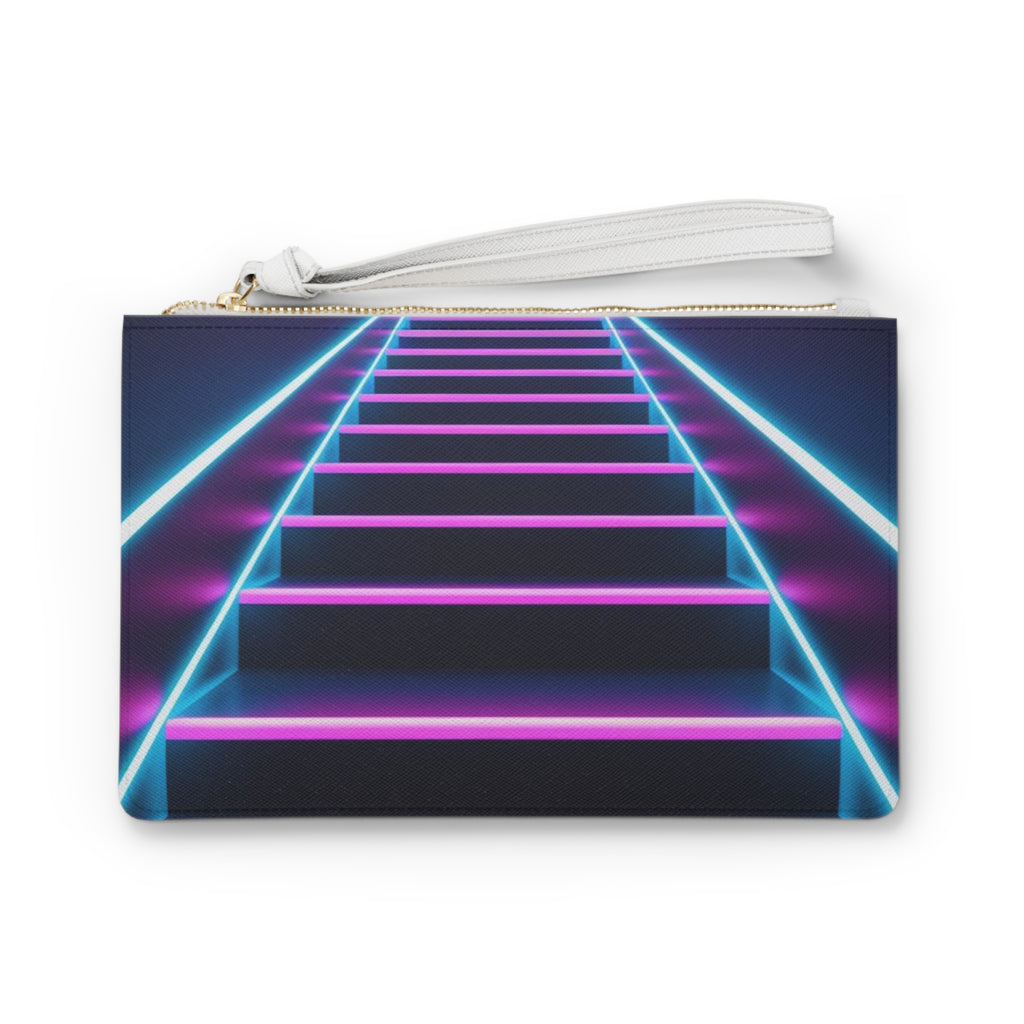 Enchanting Clutch Bag with Neon Staircase and Lotus Designs, Perfect for Nights Out, Parties, and Everyday Chic