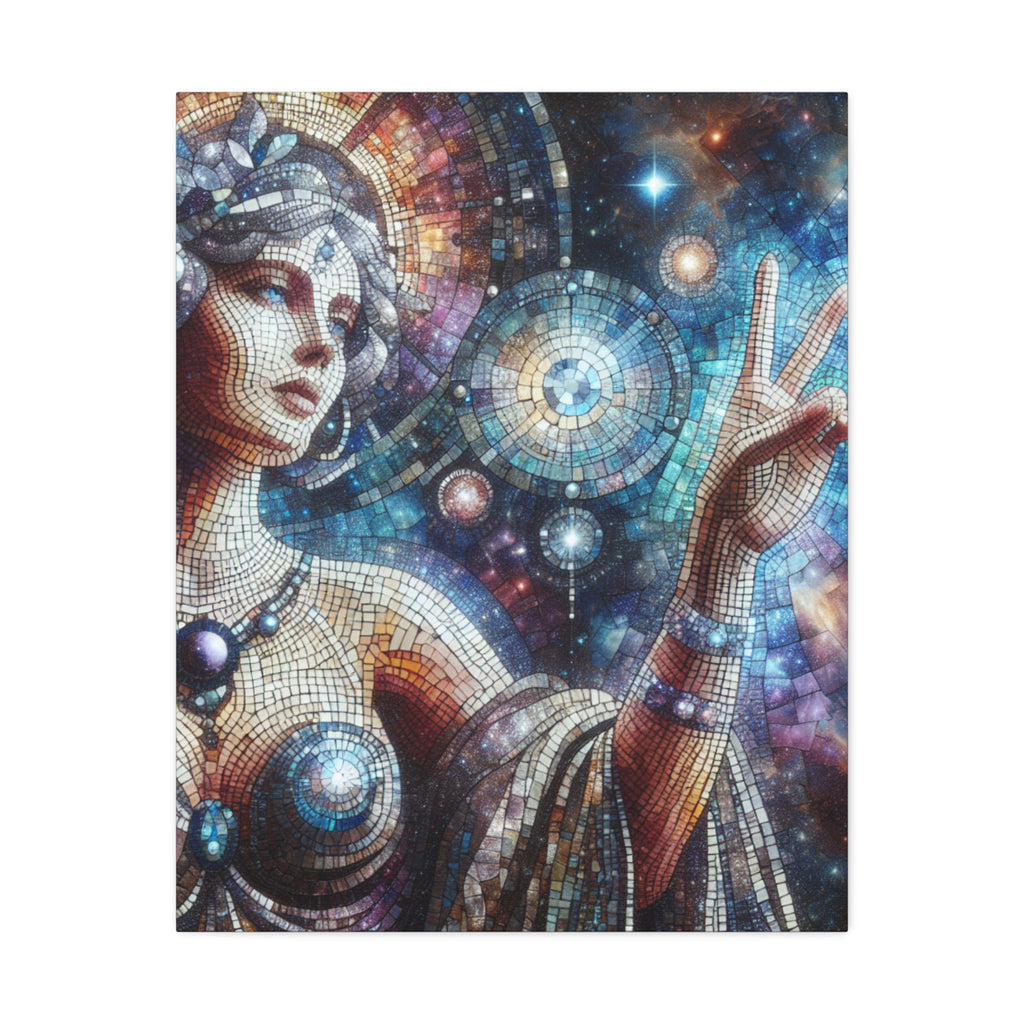 Celestial Mosaic Art Canvas, Decorative Wall Artwork, Home Decor, Spiritual Gift, Unique Living Room Accent