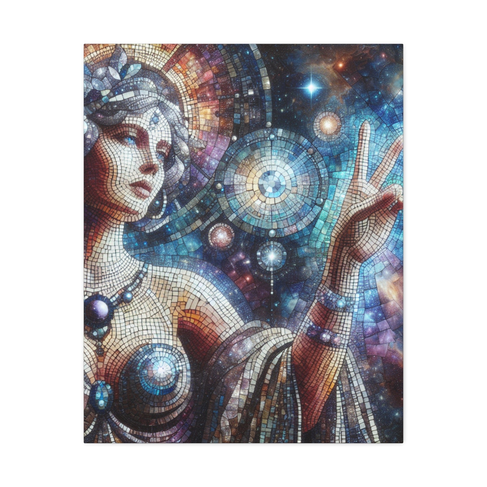 Celestial Mosaic Art Canvas, Decorative Wall Artwork, Home Decor, Spiritual Gift, Unique Living Room Accent