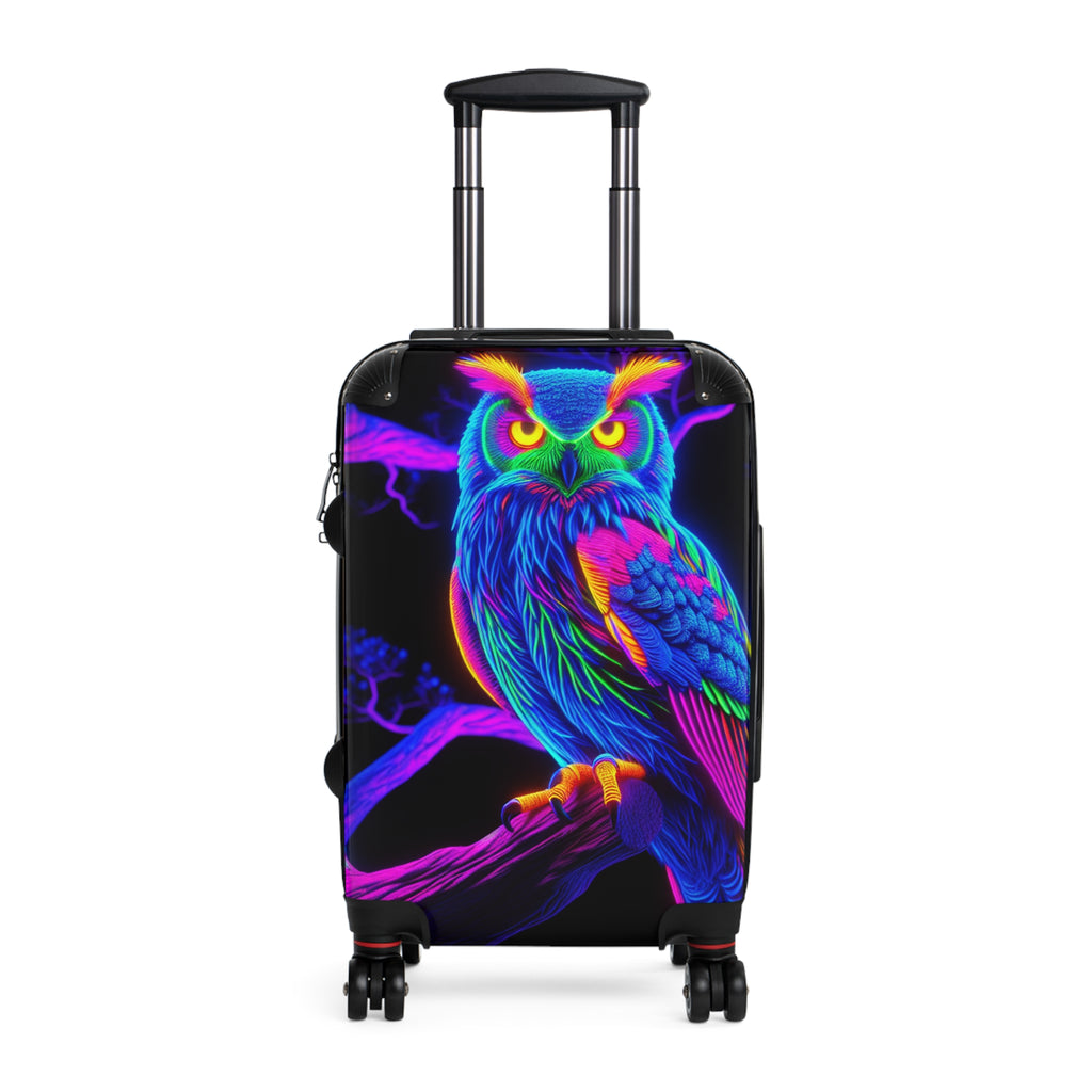Neon Owl Suitcase, Colorful Luggage, Travel Bag, Owl Design, Unique Travel Gift, Animal Adventure Gear