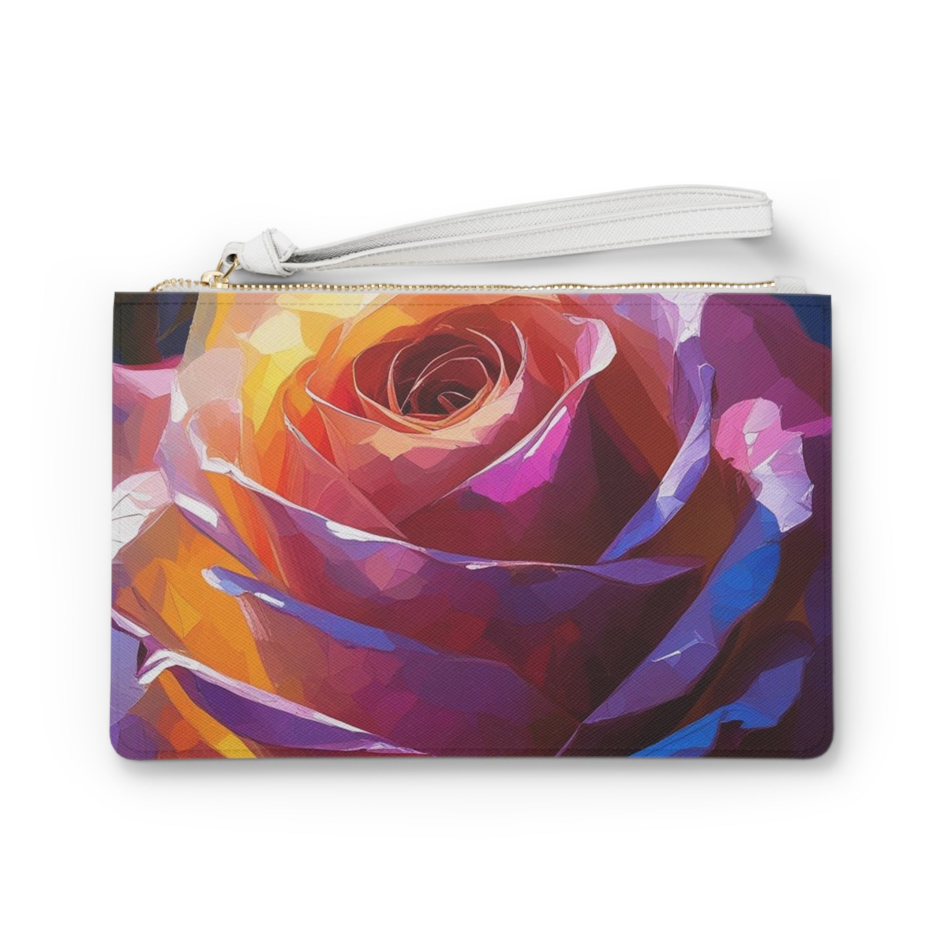 Vibrant Rose and Sunset Clutch Bag, Artistic Wristlet, Colorful Pouch, Floral Accessory, Boho Chic Gift, Everyday Carry
