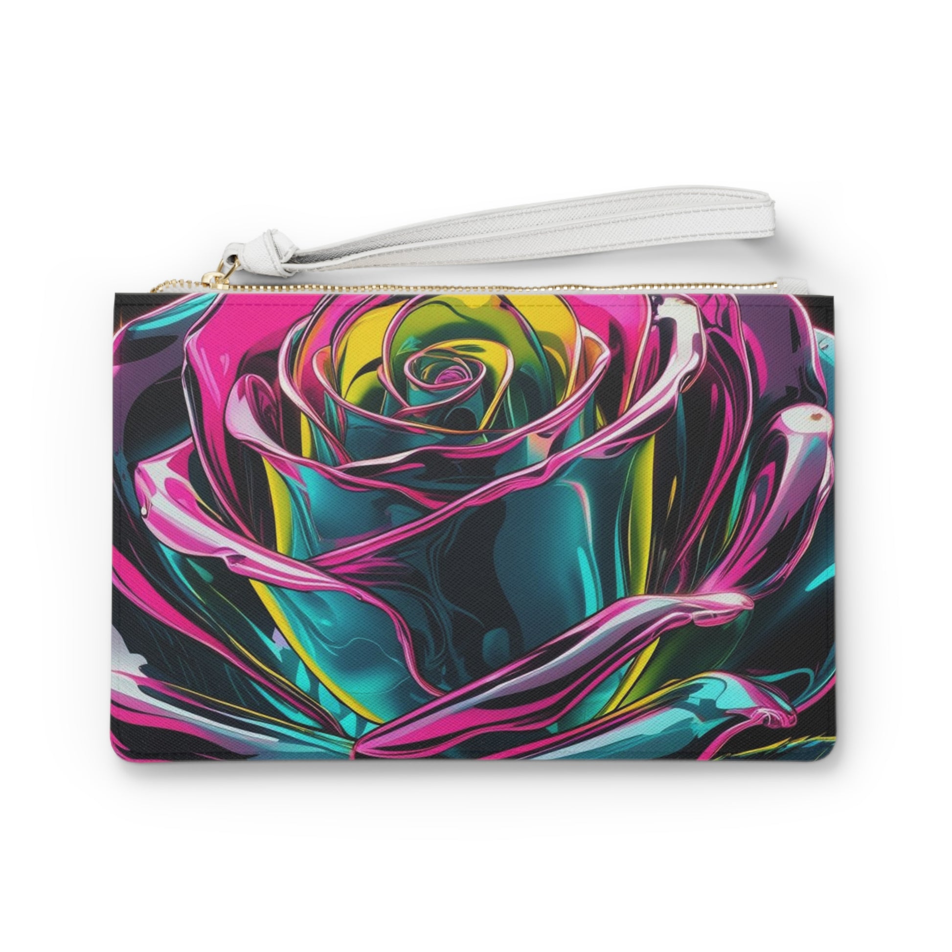 Vibrant Rose Clutch Bag, Cosmic Tiger Purse, Colorful Makeup Bag, Artistic Clutch for Weddings, Festivals, Birthdays