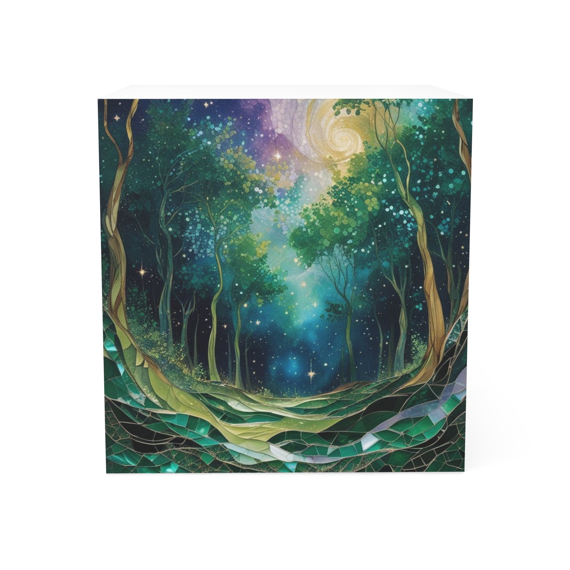 Whimsical Forest Note Cube, Notepad Holder, Desk Accessory, Gift for Nature Lovers, Home Office Decor, Eco-Friendly Stationery
