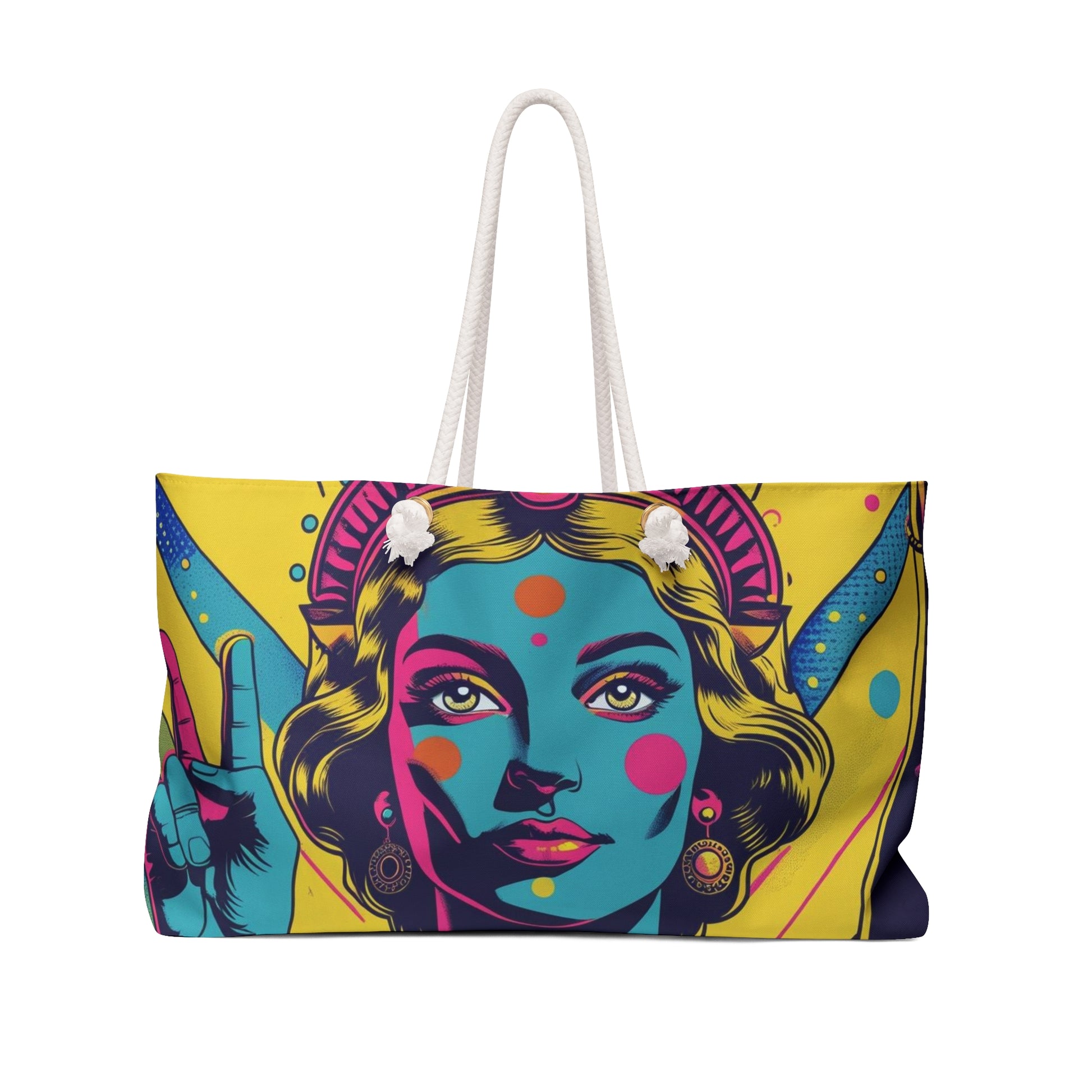 Colorful Retro Goddess Weekender Bag, Bohemian Tote for Travel, Beach Bag, Yoga Bag, Gift for Her