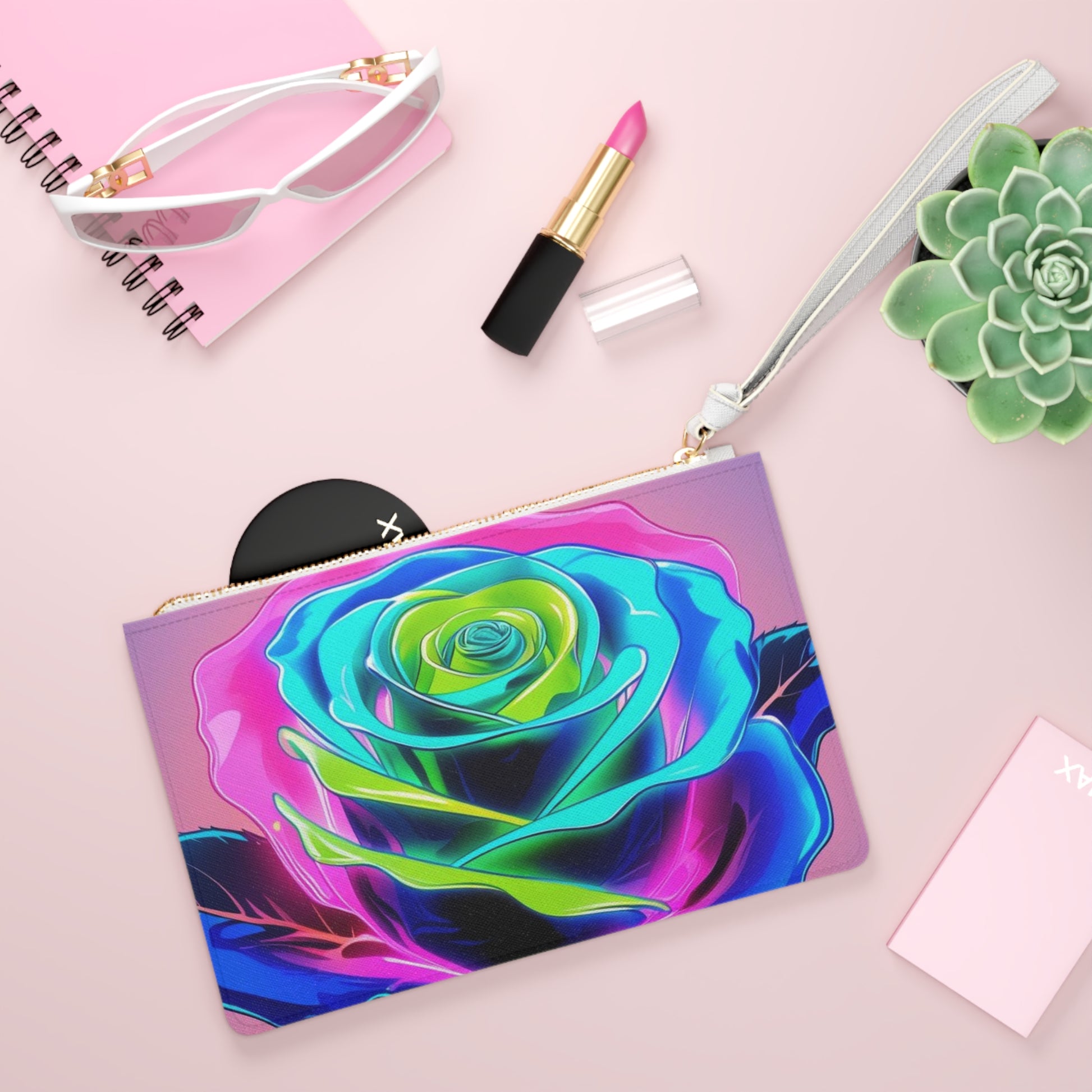 Vibrant Art Clutch Bag - Colorful Rose and Alien Designs, Perfect Gift for Parties, Festivals, and Everyday Use